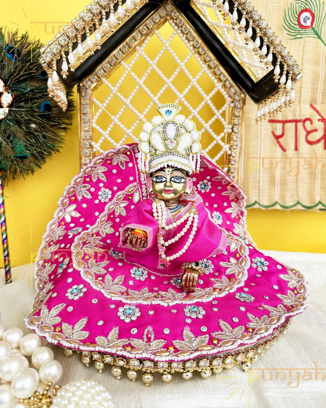 Swarovski Handwork Rani Pink Premium Poshak for Laddu Gopal