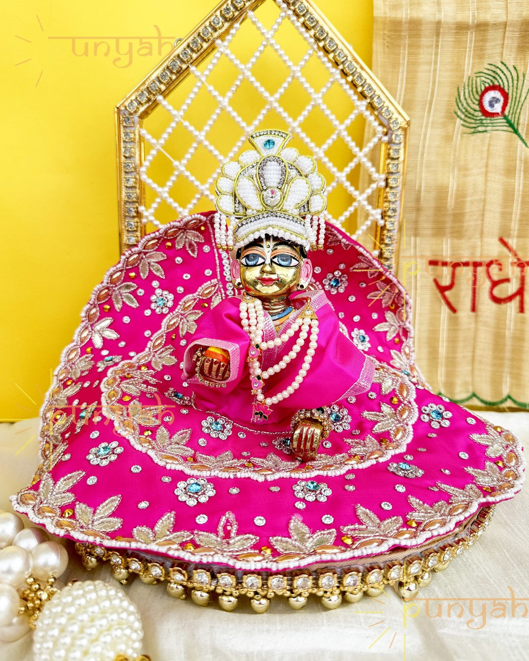 Swarovski Handwork Rani Pink Premium Poshak for Laddu Gopal