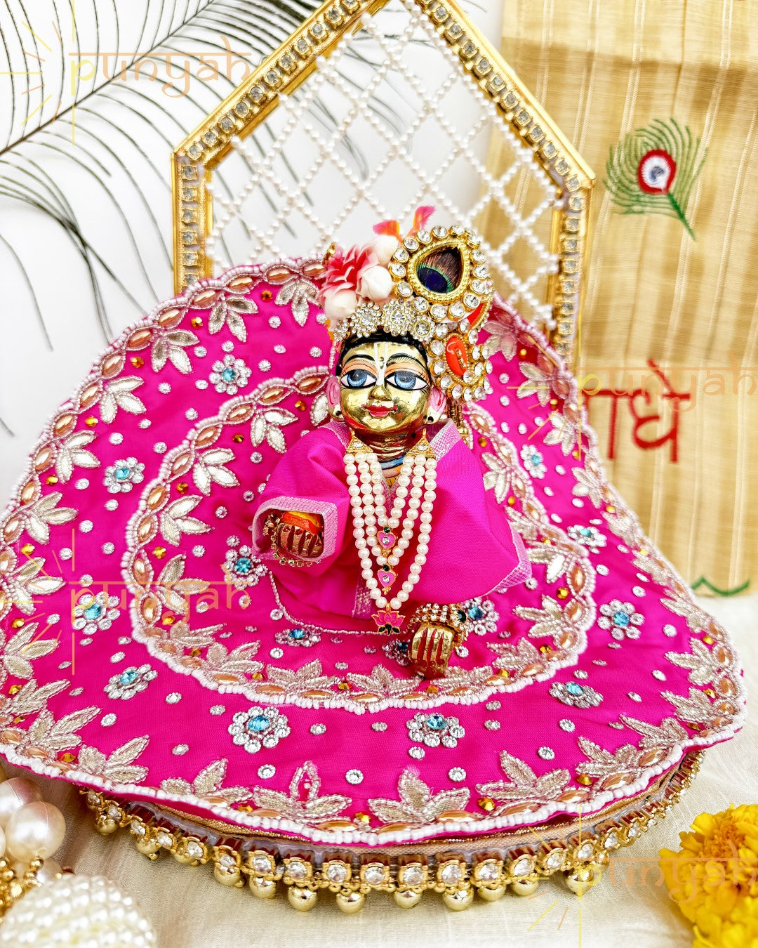 Swarovski Handwork Rani Pink Premium Poshak for Laddu Gopal