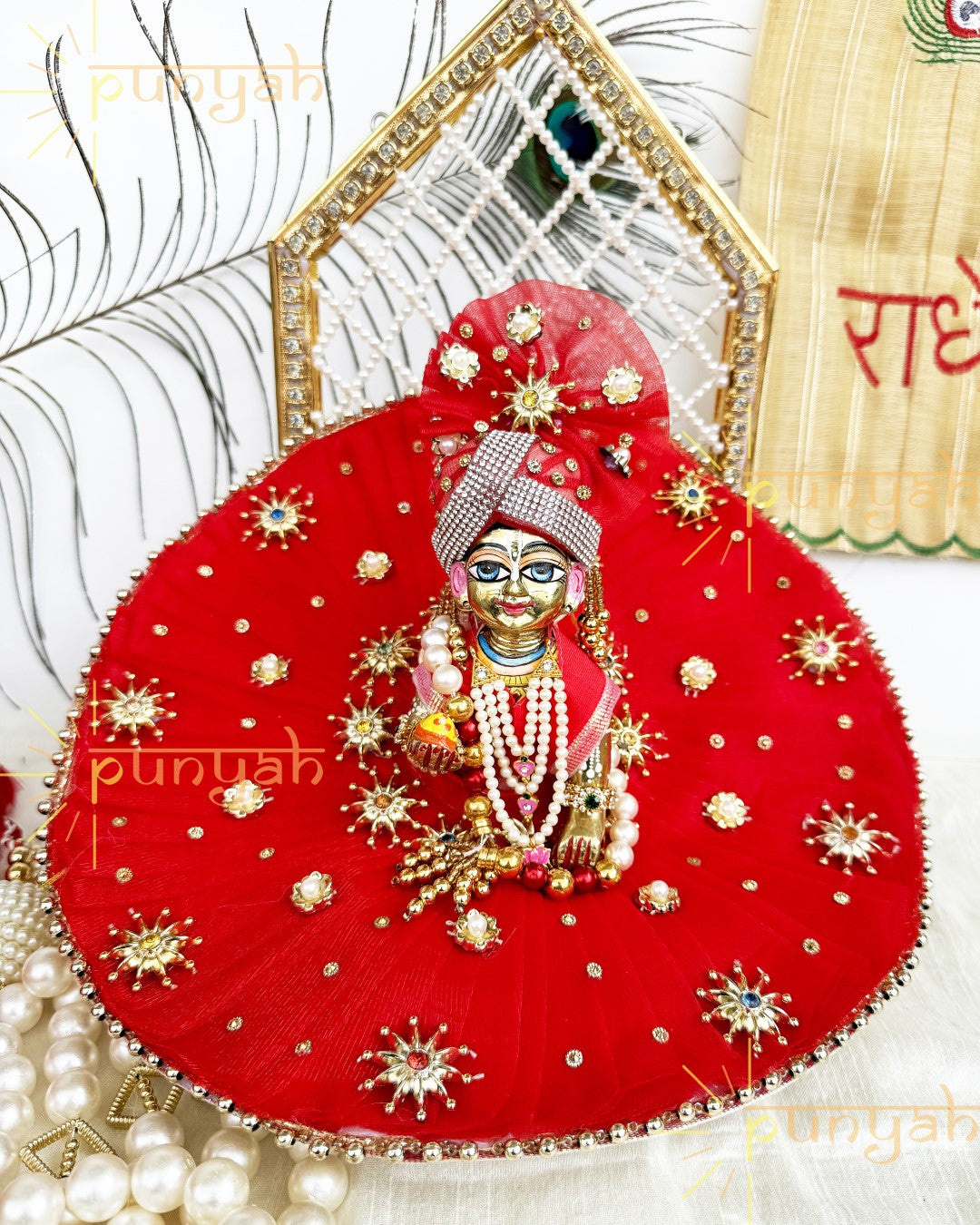 Surkh Laal Poshak for Laddu Gopal Ji with Pagdi and Patka