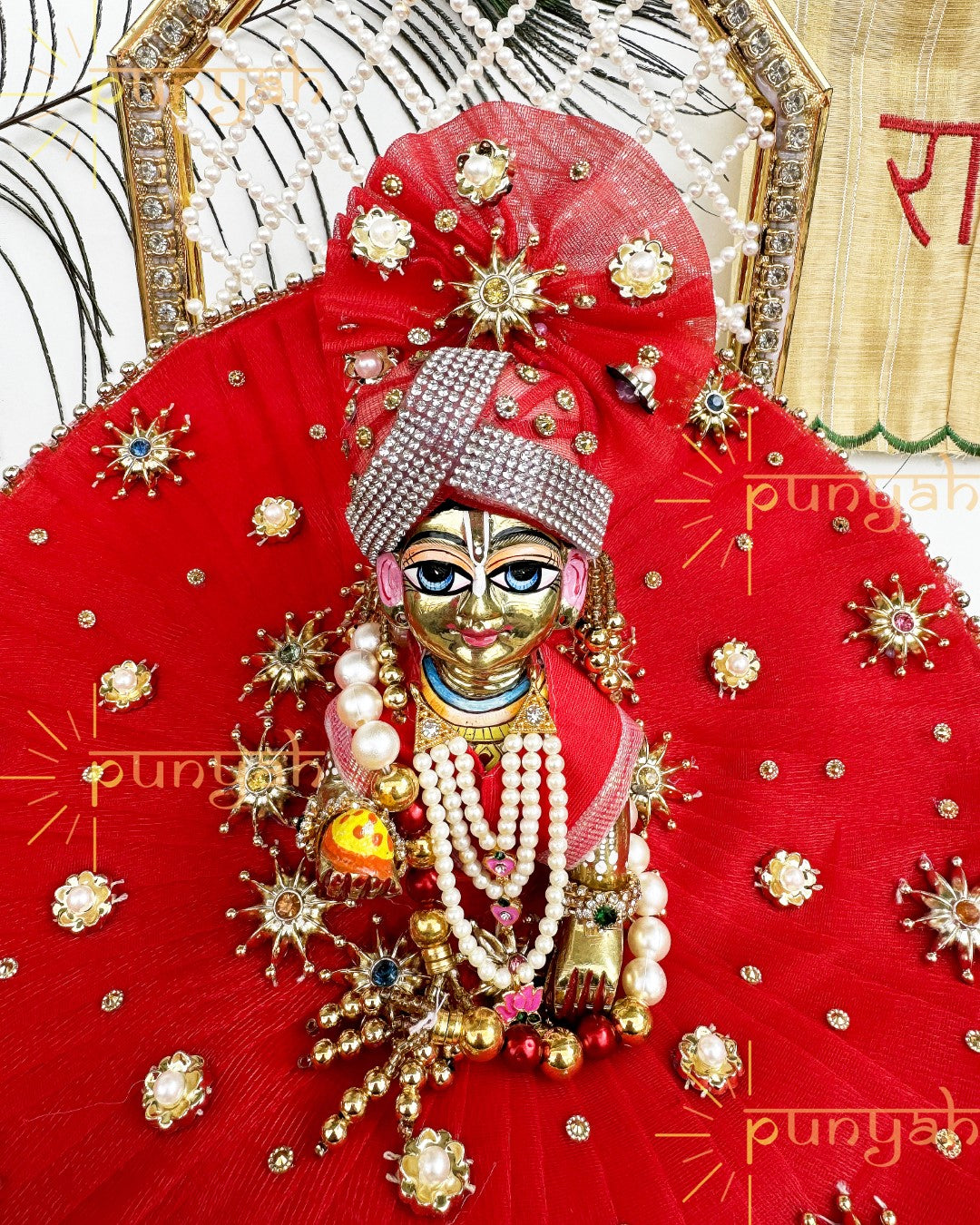 Surkh Laal Poshak for Laddu Gopal Ji with Pagdi and Patka