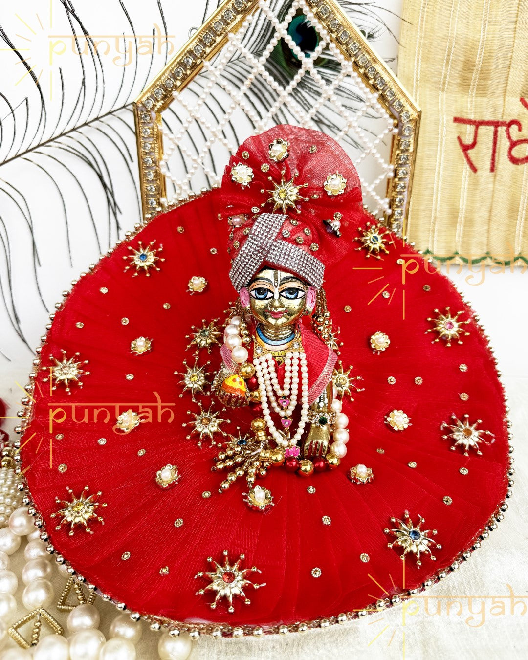 Surkh Laal Poshak for Laddu Gopal Ji with Pagdi and Patka