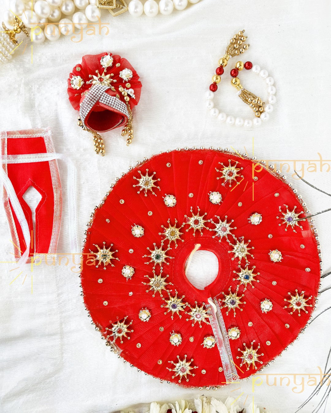 Surkh Laal Poshak for Laddu Gopal Ji with Pagdi and Patka