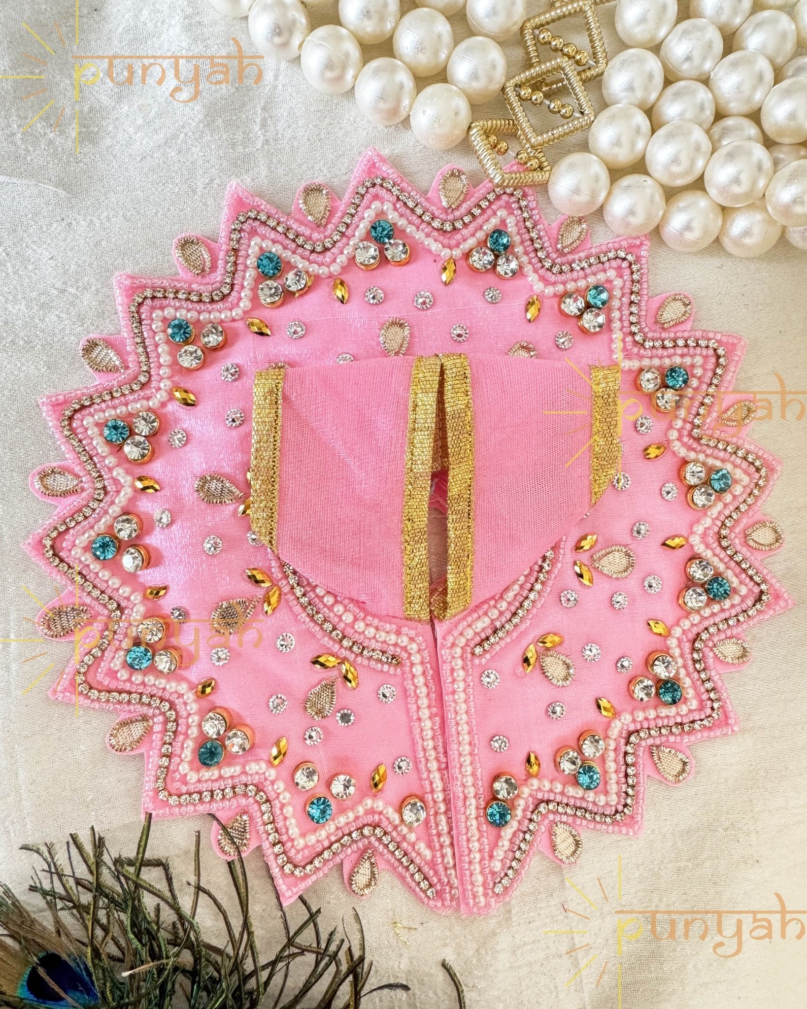 Baby Pink Moti Embroidered Handwork Poshak For Kanha Ji - Punyah Handicraft