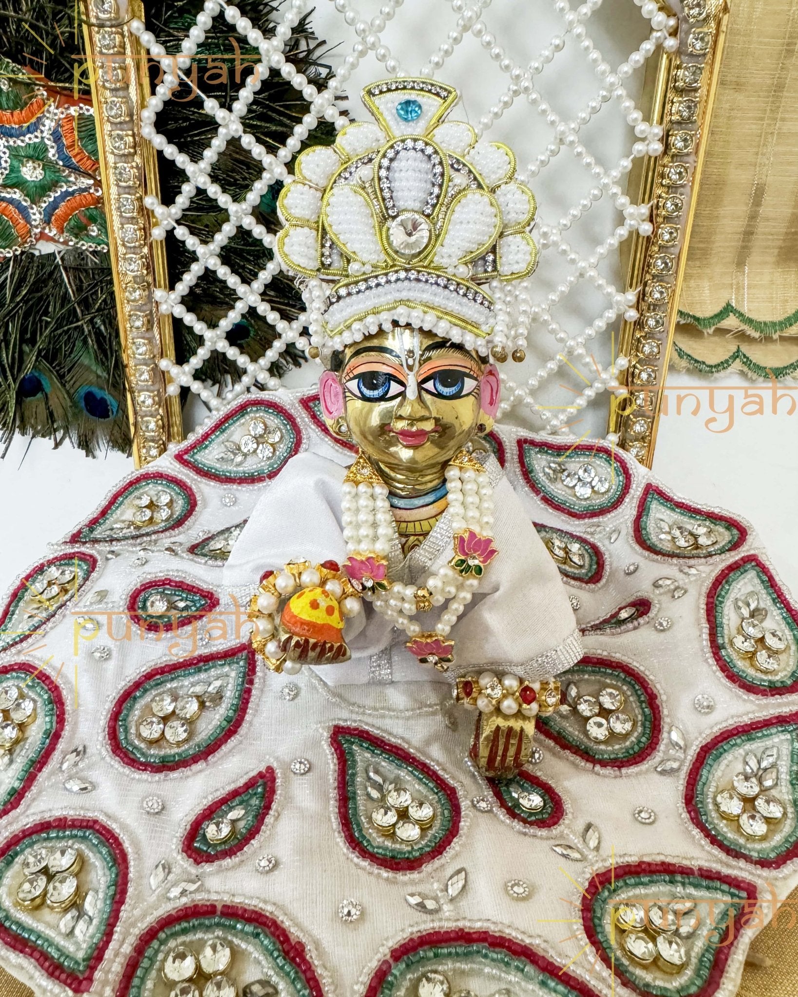 Bead Embellished Handwork Poshak For Kanha ji - Punyah Handicraft