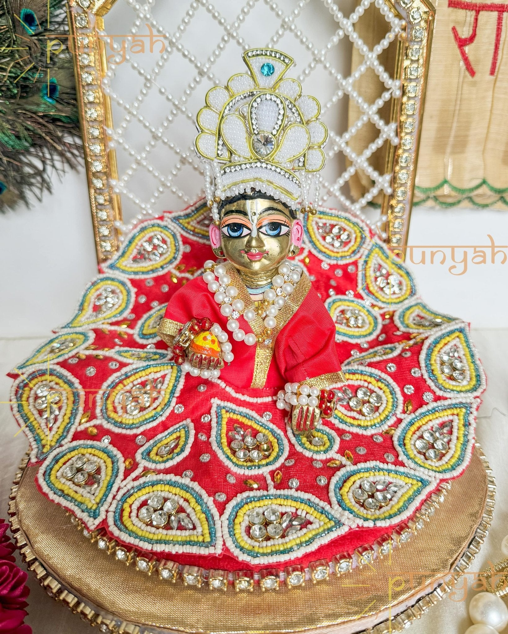 Bead Embellished Handwork Poshak For Kanha ji - Punyah