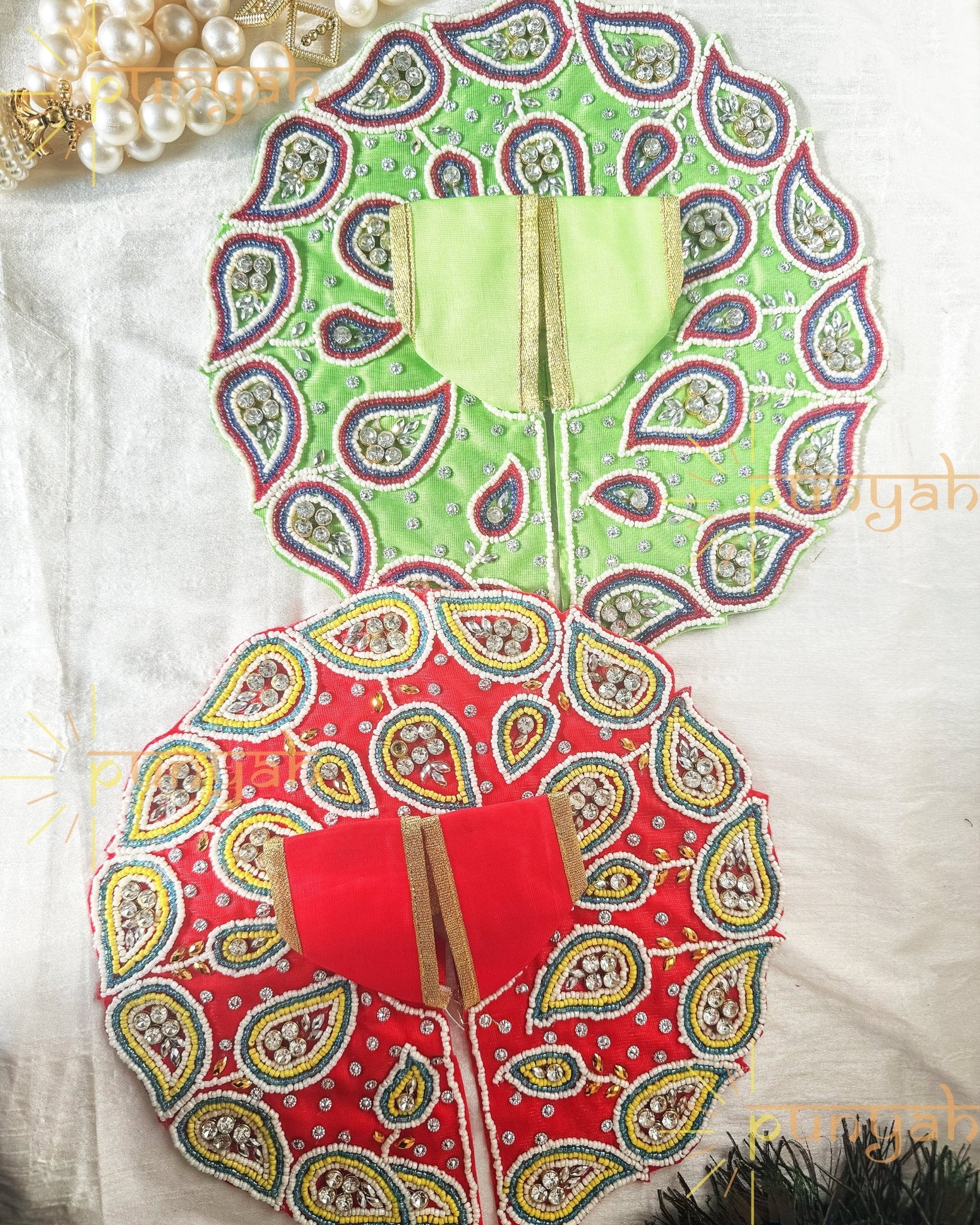 Bead Embellished Handwork Poshak For Kanha ji - Punyah Handicraft