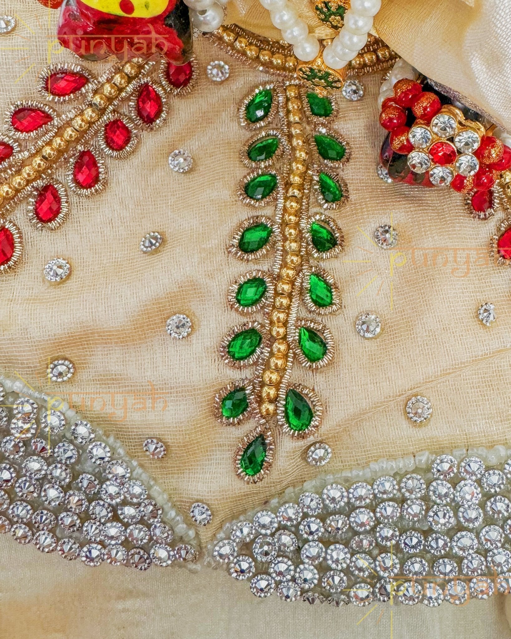 Beige Zari Embroidered Festive Poshak For Kanha Ji - Punyah