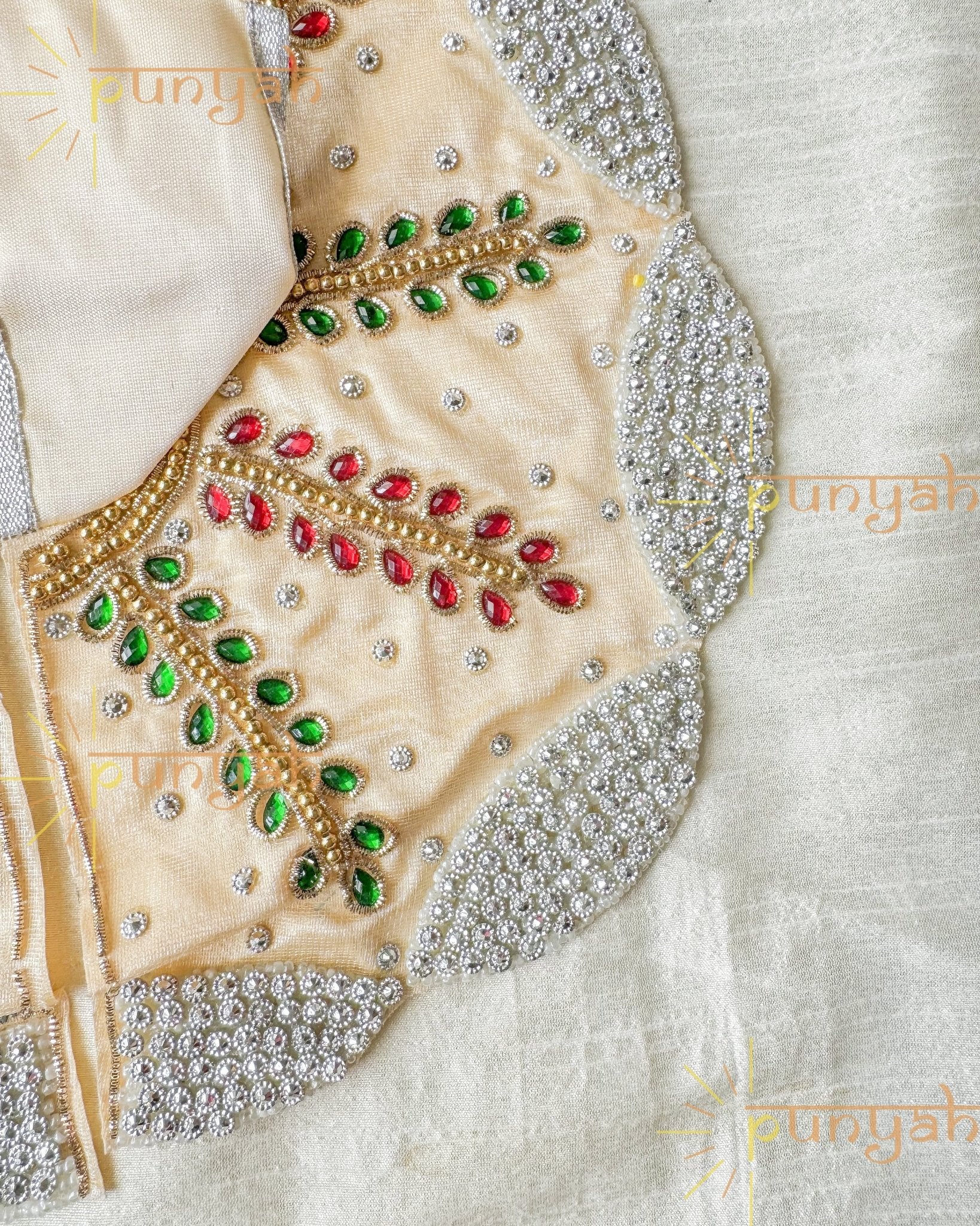 Beige Zari Embroidered Festive Poshak For Kanha Ji - Punyah