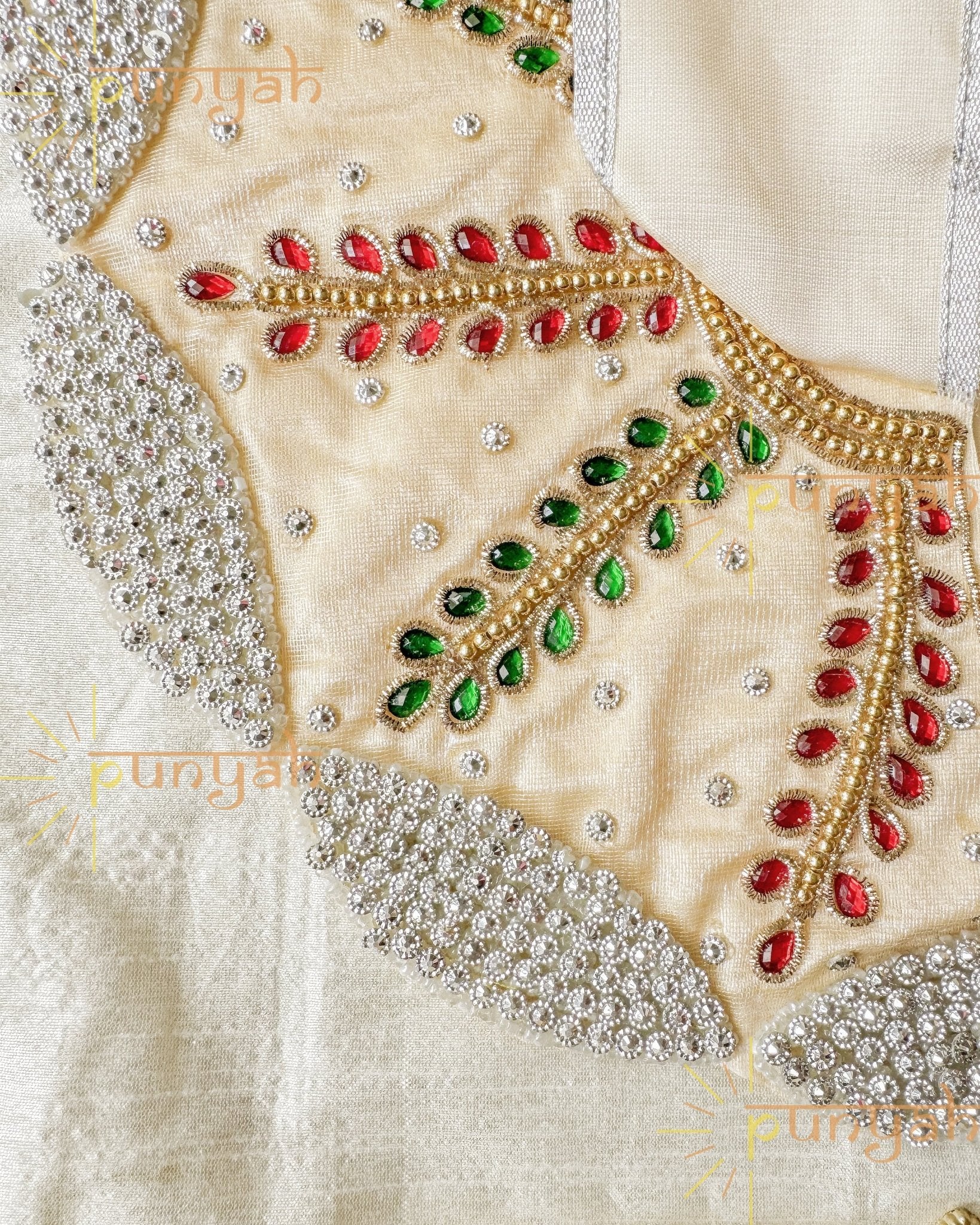 Beige Zari Embroidered Festive Poshak For Kanha Ji - Punyah