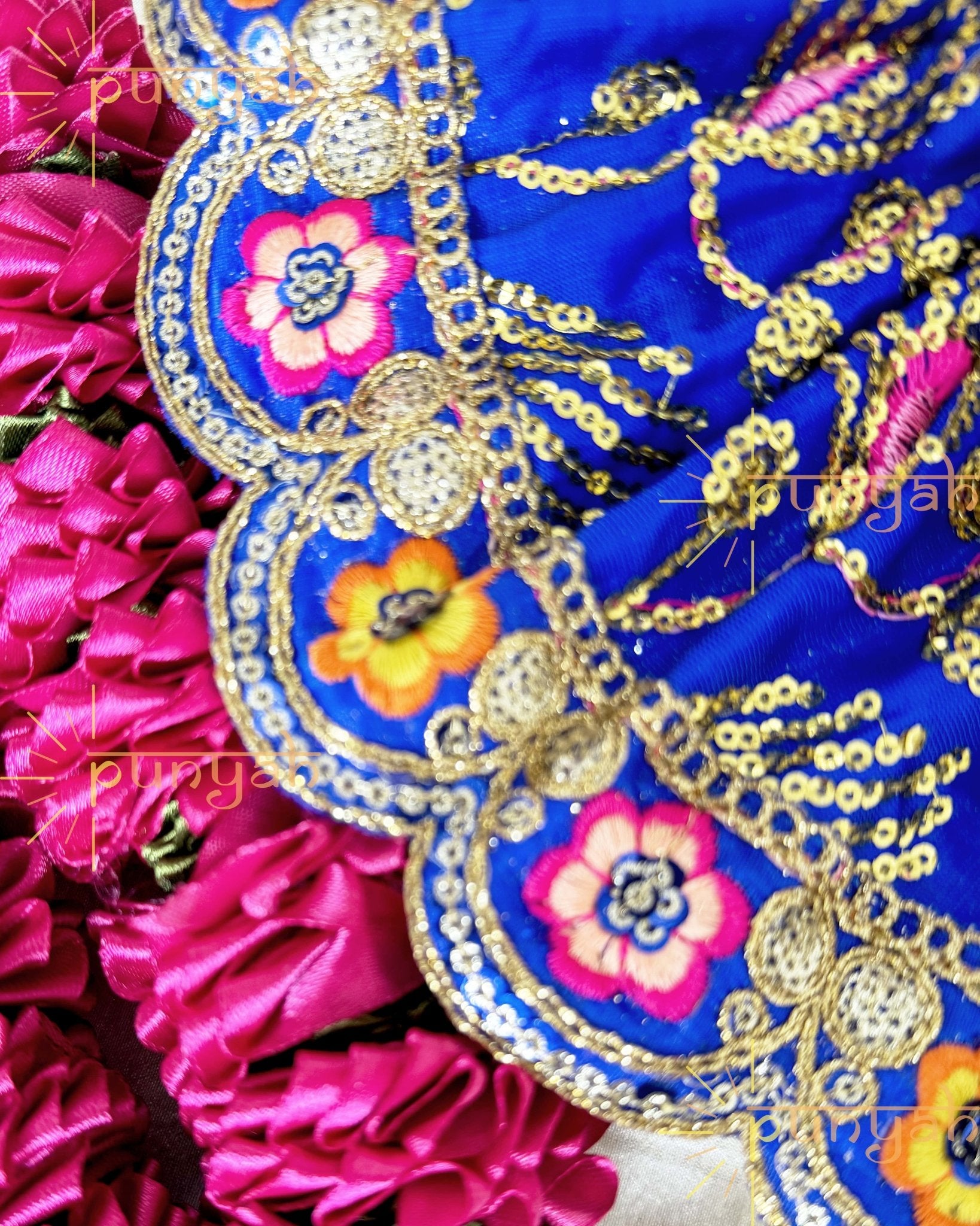 Blue Zari Embroidered Festive Lace Detailing Poshak For Thakur Ji - Punyah Handicraft