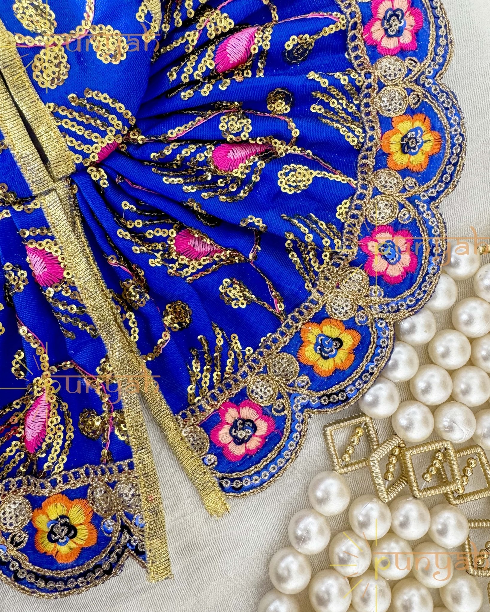 Blue Zari Embroidered Festive Lace Detailing Poshak For Thakur Ji - Punyah Handicraft