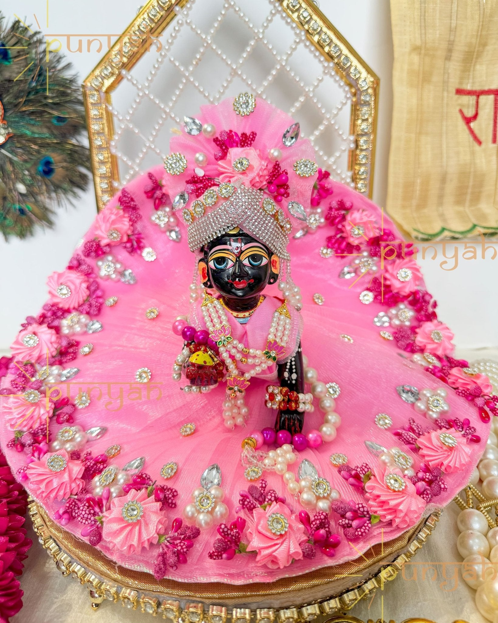 Blushing Pearl Poshak With Pagdi & Patka For Laddu Gopal Ji - Punyah