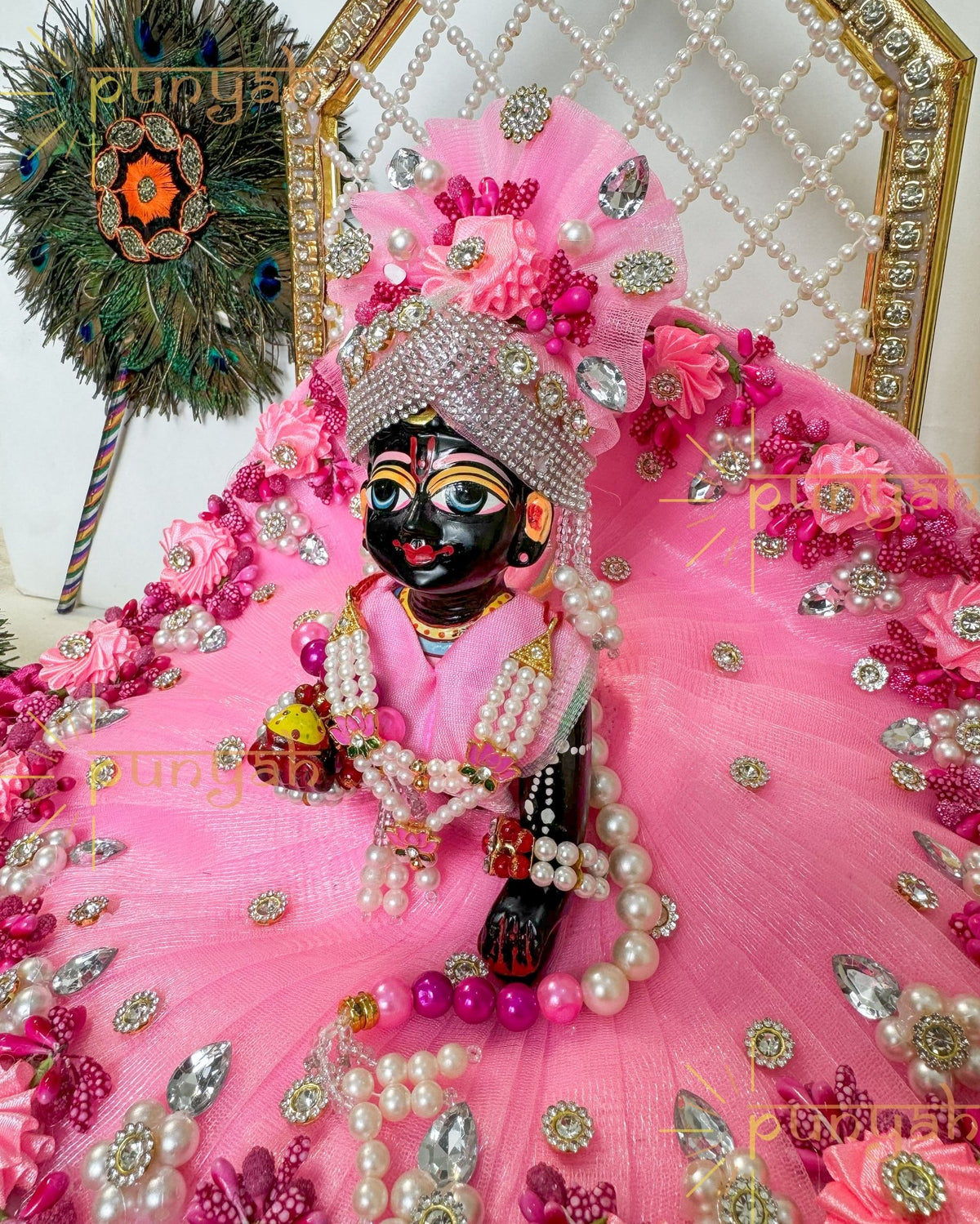 Blushing Pearl Poshak With Pagdi & Patka For Laddu Gopal Ji - Punyah