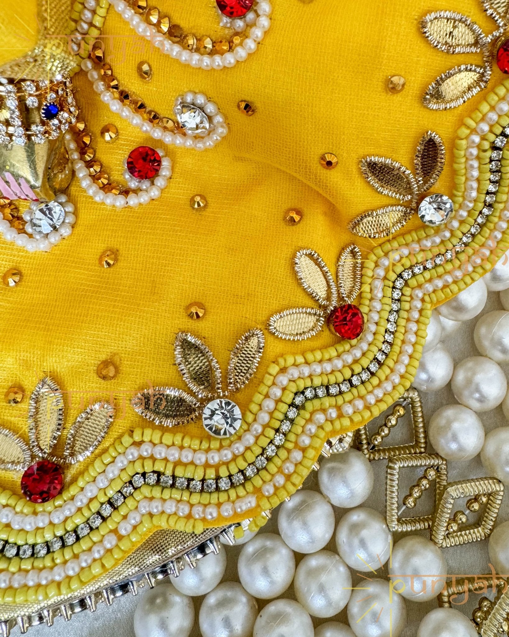 Bright Yellow Premium Poshak With Moti Handwork For Kanha Ji - Punyah Handicraft