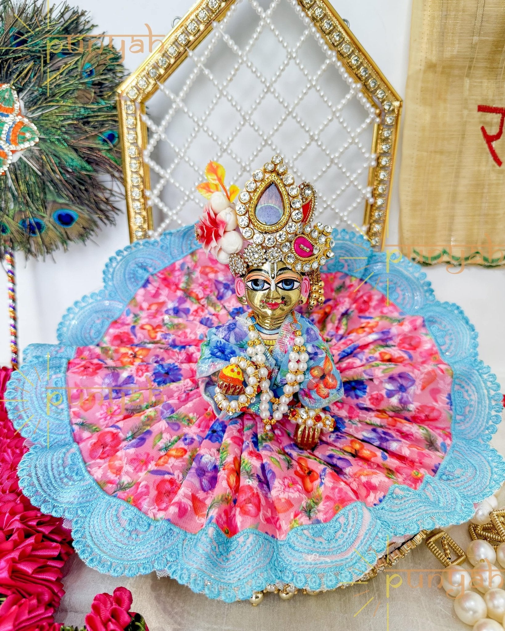 Colorful Festive Lace Detailing Poshak For Kanha Ji - Punyah