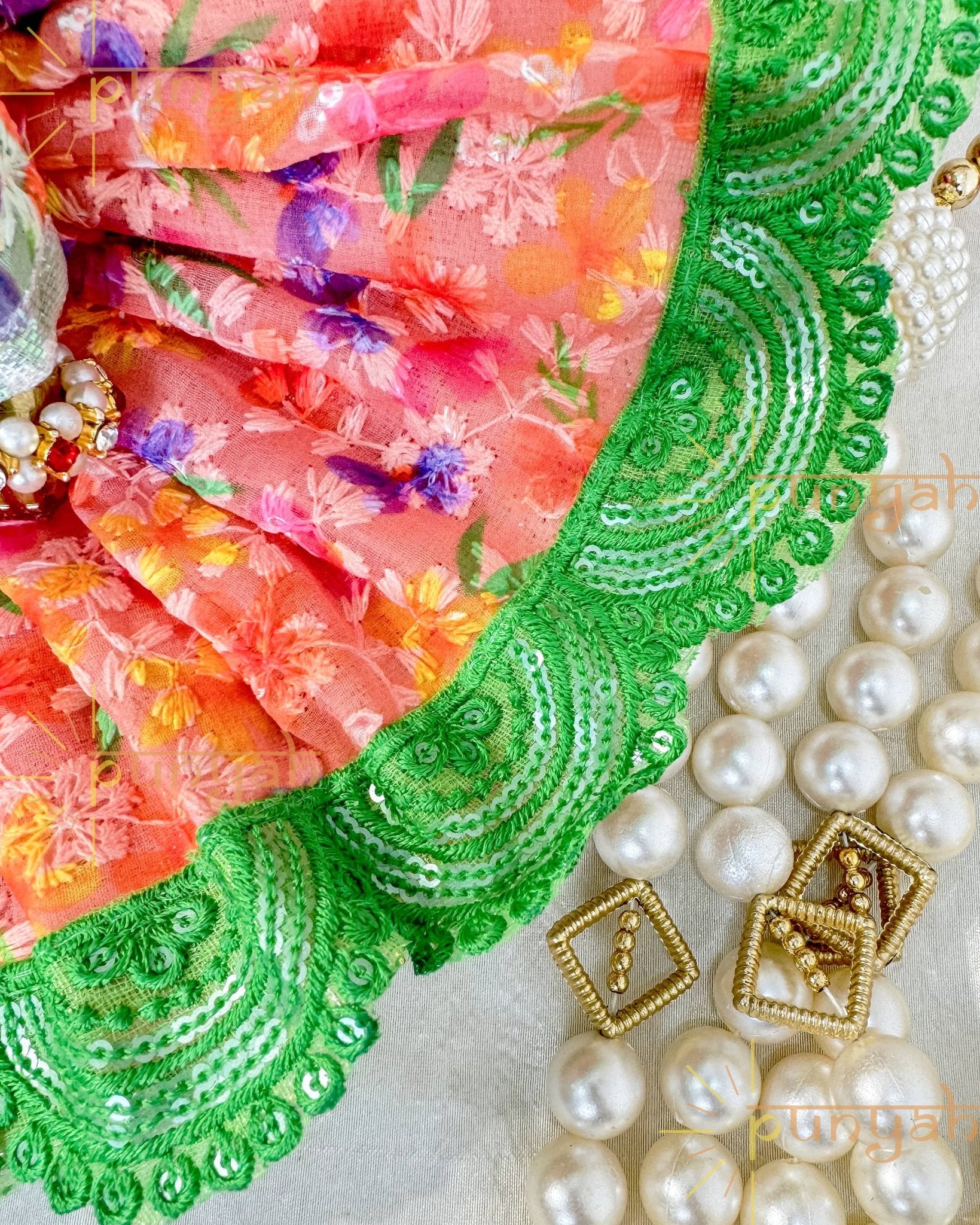 Colorful Festive Lace Detailing Poshak For Kanha Ji - Punyah