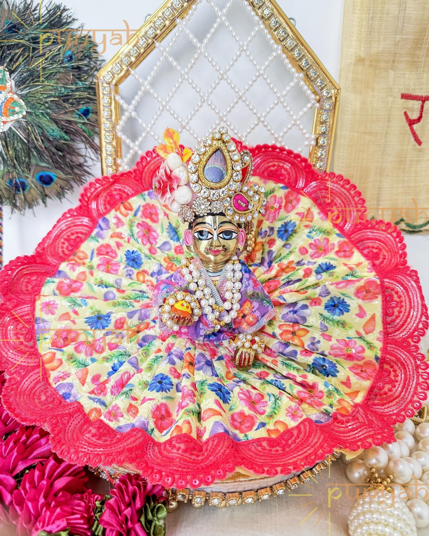 Colorful Festive Lace Detailing Poshak For Kanha Ji - Punyah