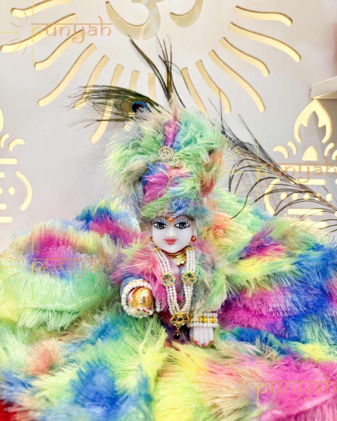 Colorful Fur Poshak with Pagdi for Thakur Ji/ Laddu Gopal - Punyah