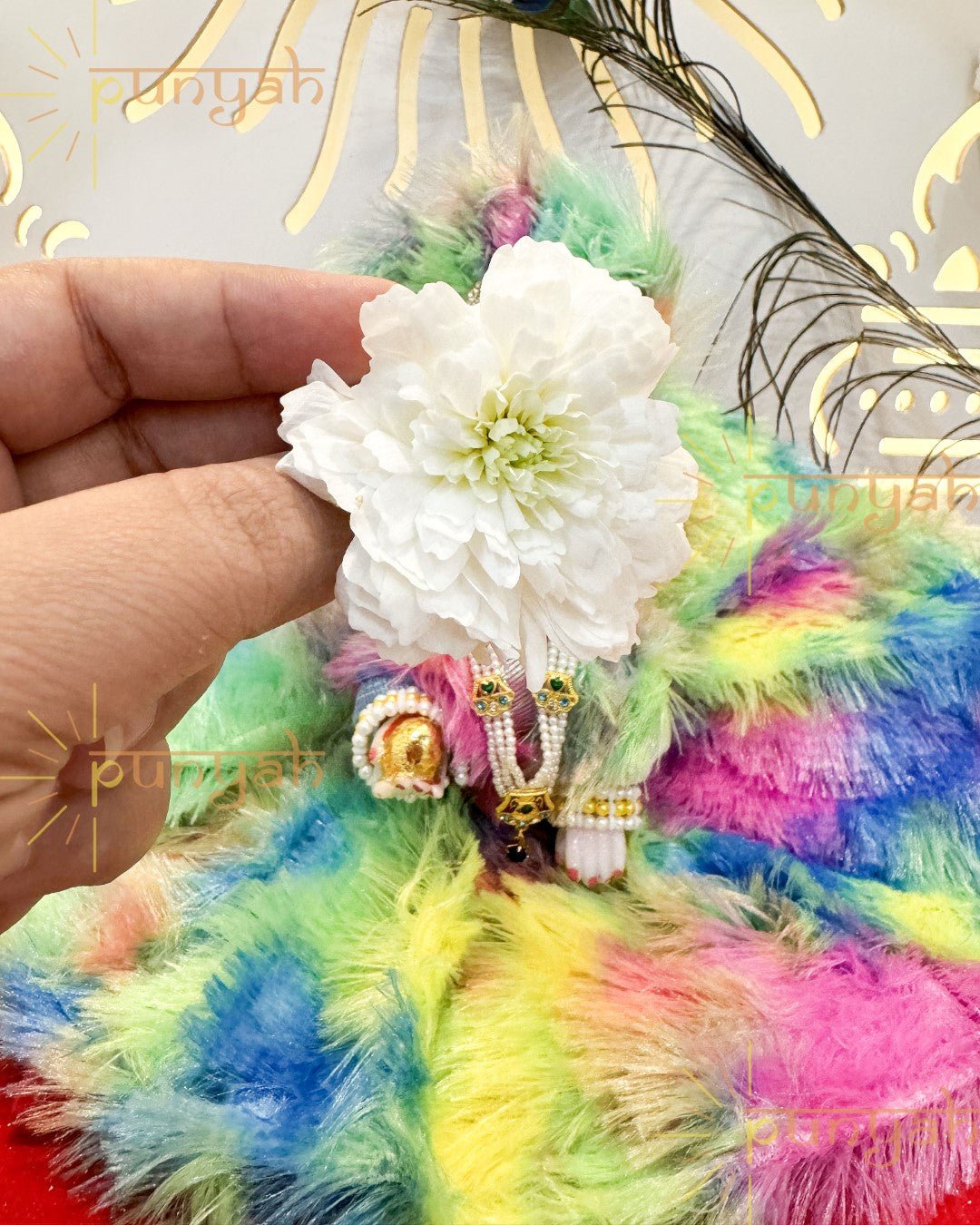 Colorful Fur Poshak with Pagdi for Thakur Ji/ Laddu Gopal - Punyah