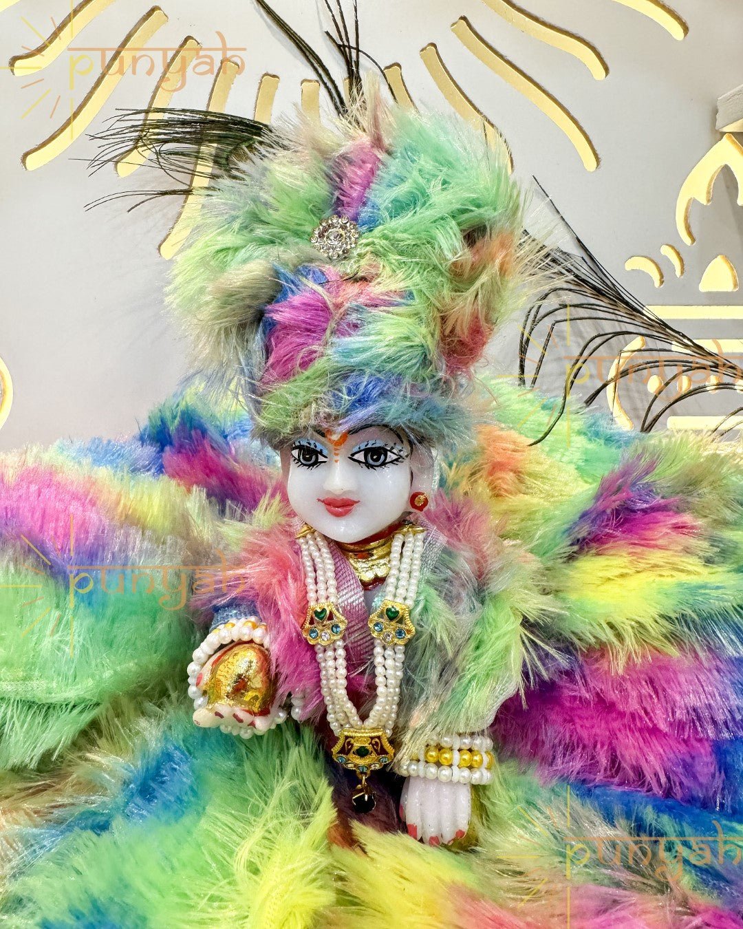 Colorful Fur Poshak with Pagdi for Thakur Ji/ Laddu Gopal - Punyah