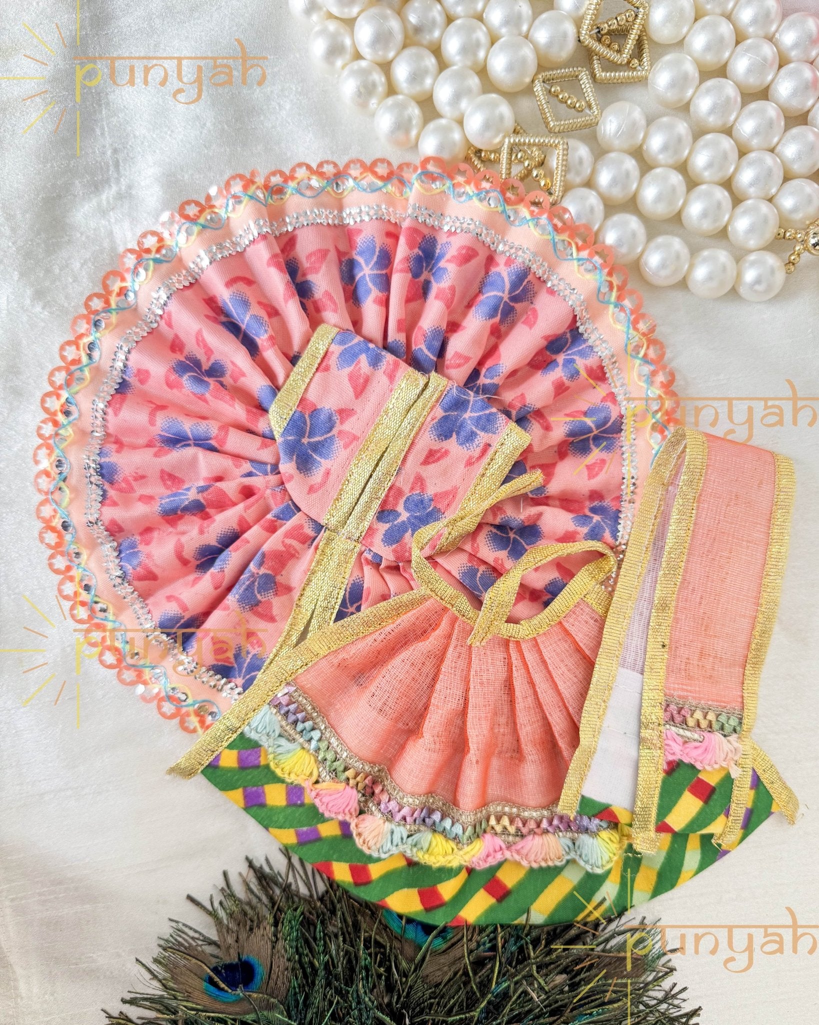 Cotton Mata Rani Poshak and Thakurji Poshak Matching Combo (Set of 3) - Punyah Handicraft