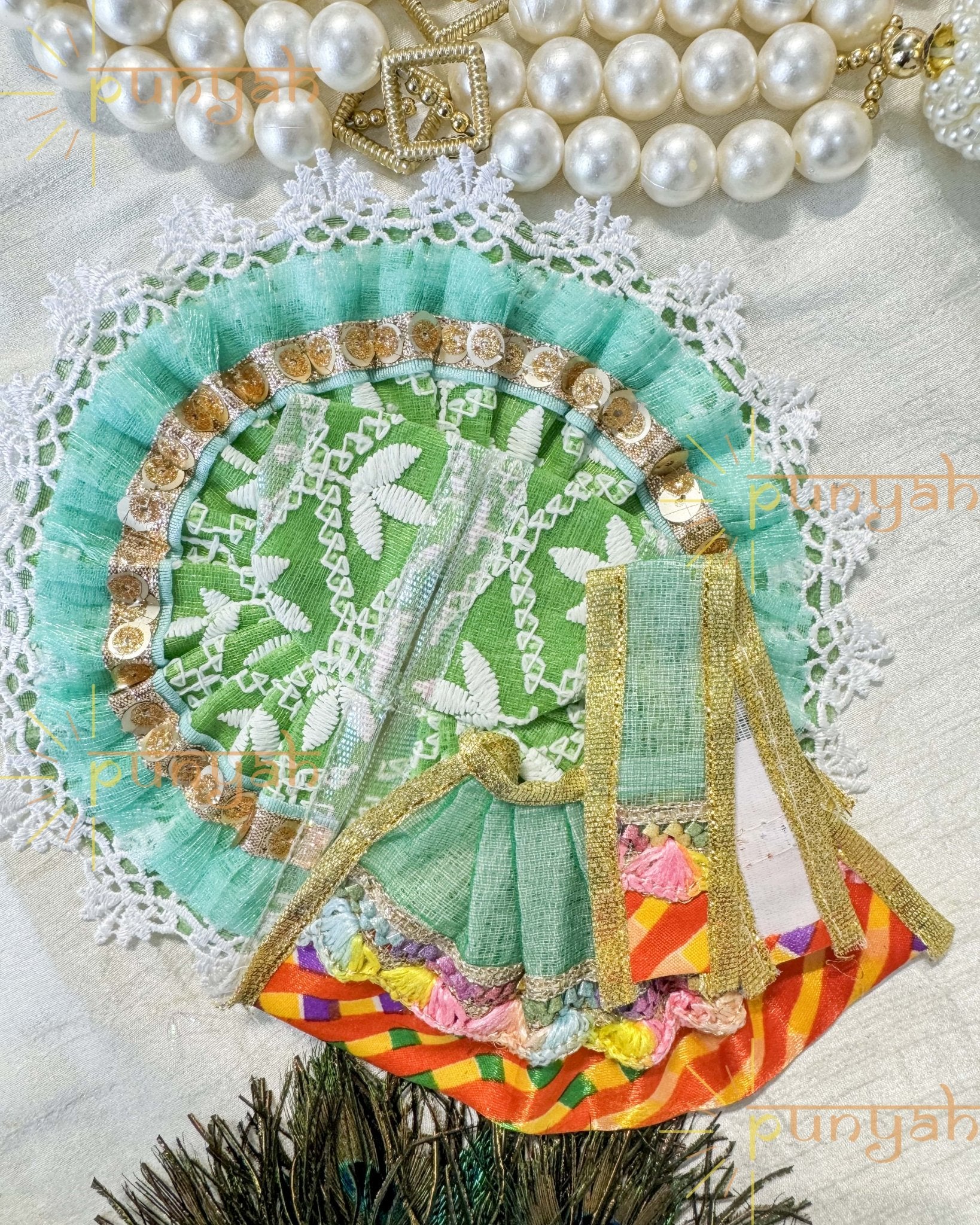 Cotton Mata Rani Poshak and Thakurji Poshak Matching Combo (Set of 3) - Punyah Handicraft