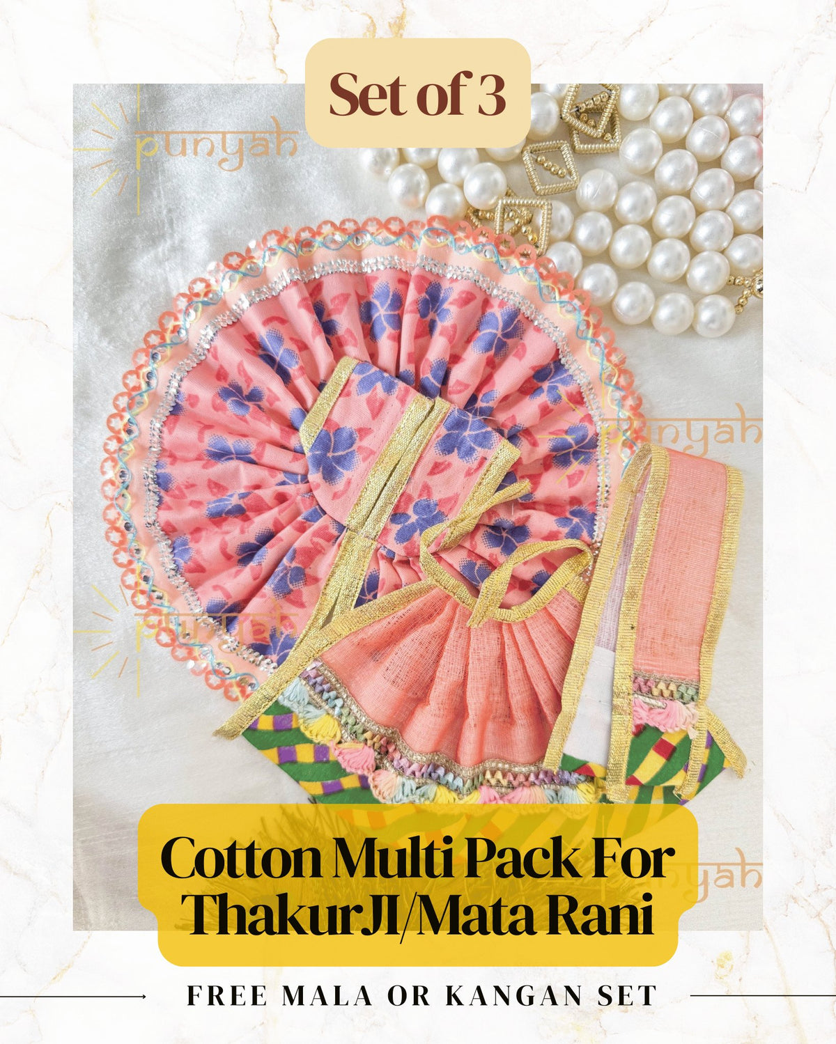 Cotton Multi Pack Poshak For Mata Rani & Thakurji - Set of 3 - Punyah Handicraft