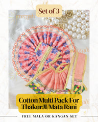 Cotton Multi Pack Poshak For Mata Rani & Thakurji - Set of 3 - Punyah Handicraft