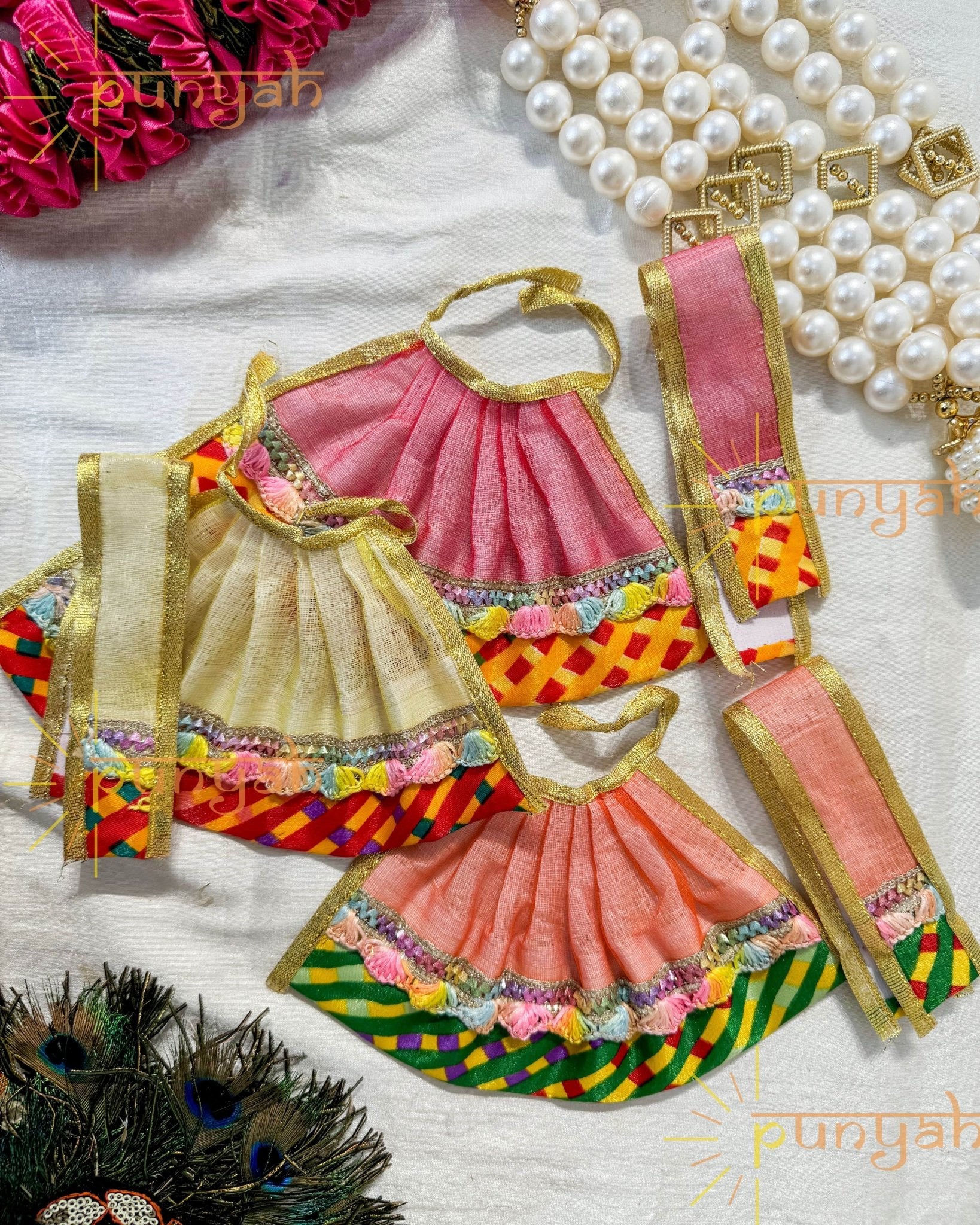 CrissCross Charm Net Poshak With Patka For Mata Rani - Punyah Handicraft