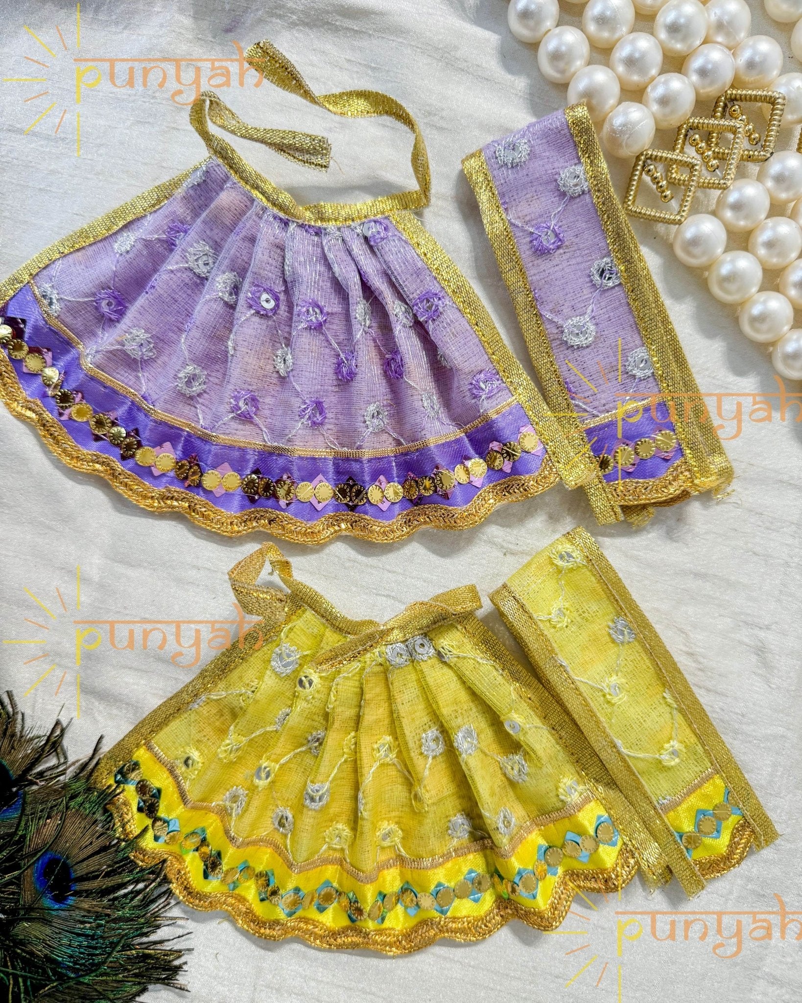 Cute Net Embroidered Poshak With Patka For Mata Rani - Punyah Handicraft