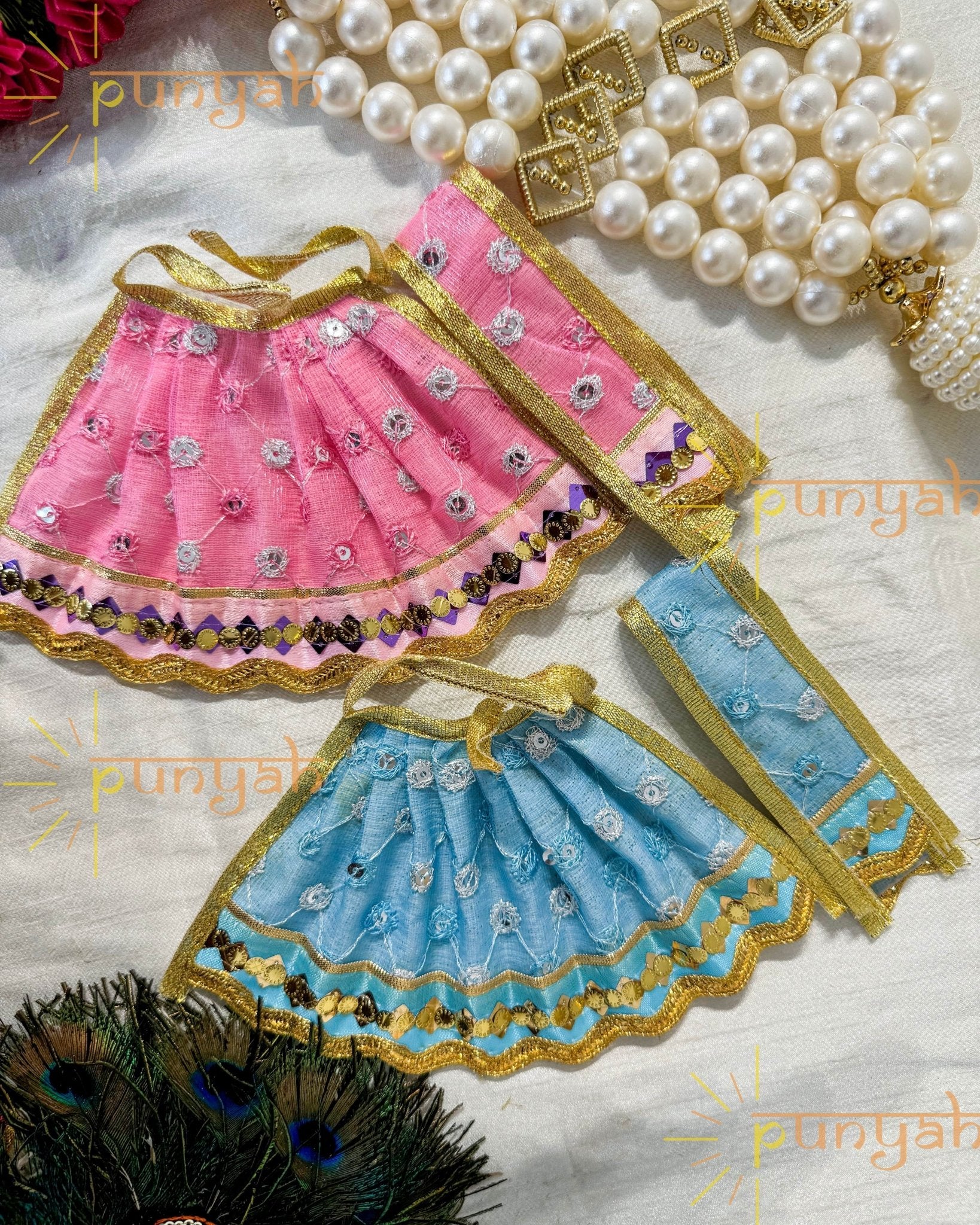 Cute Net Embroidered Poshak With Patka For Mata Rani - Punyah Handicraft