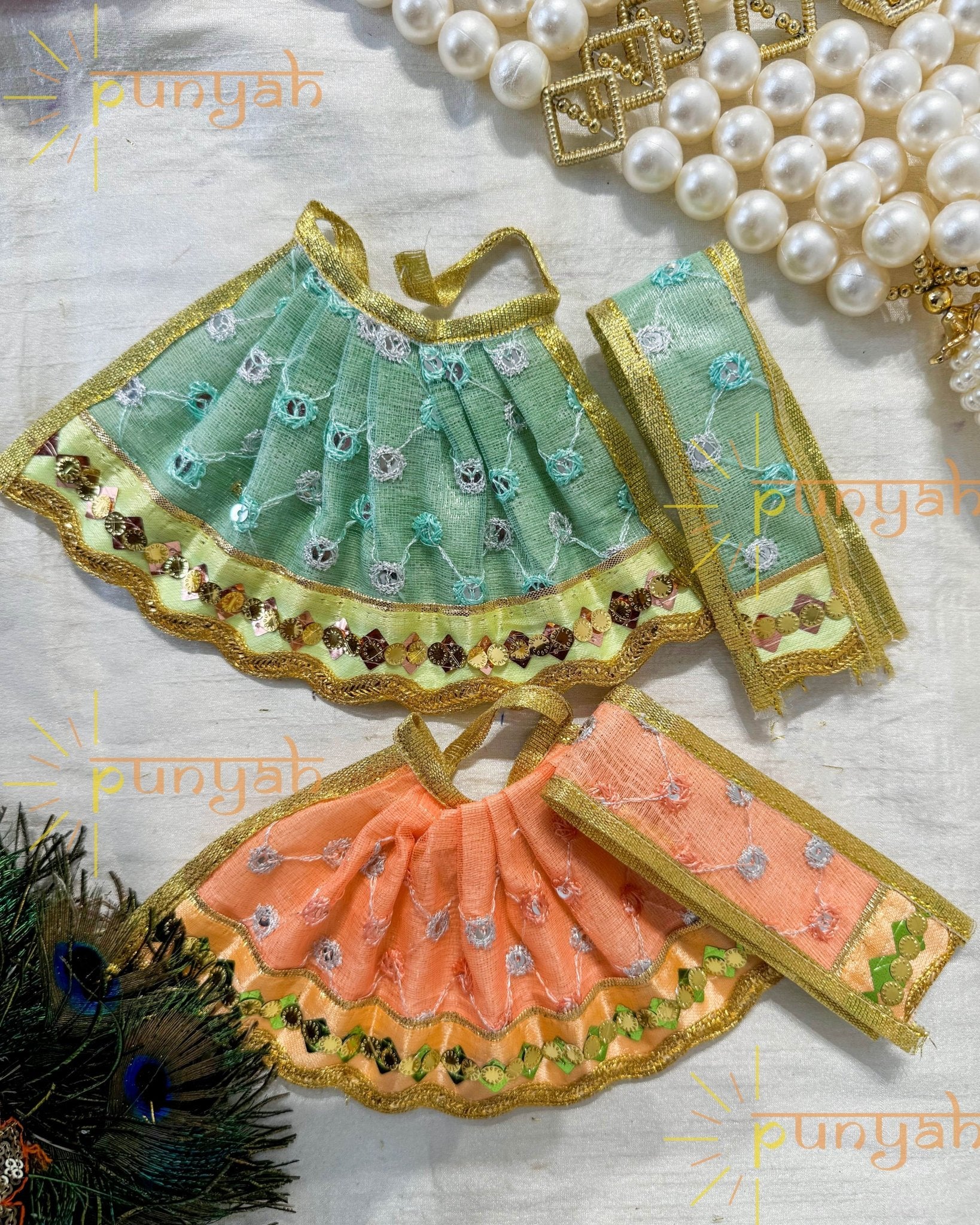 Cute Net Embroidered Poshak With Patka For Mata Rani - Punyah Handicraft