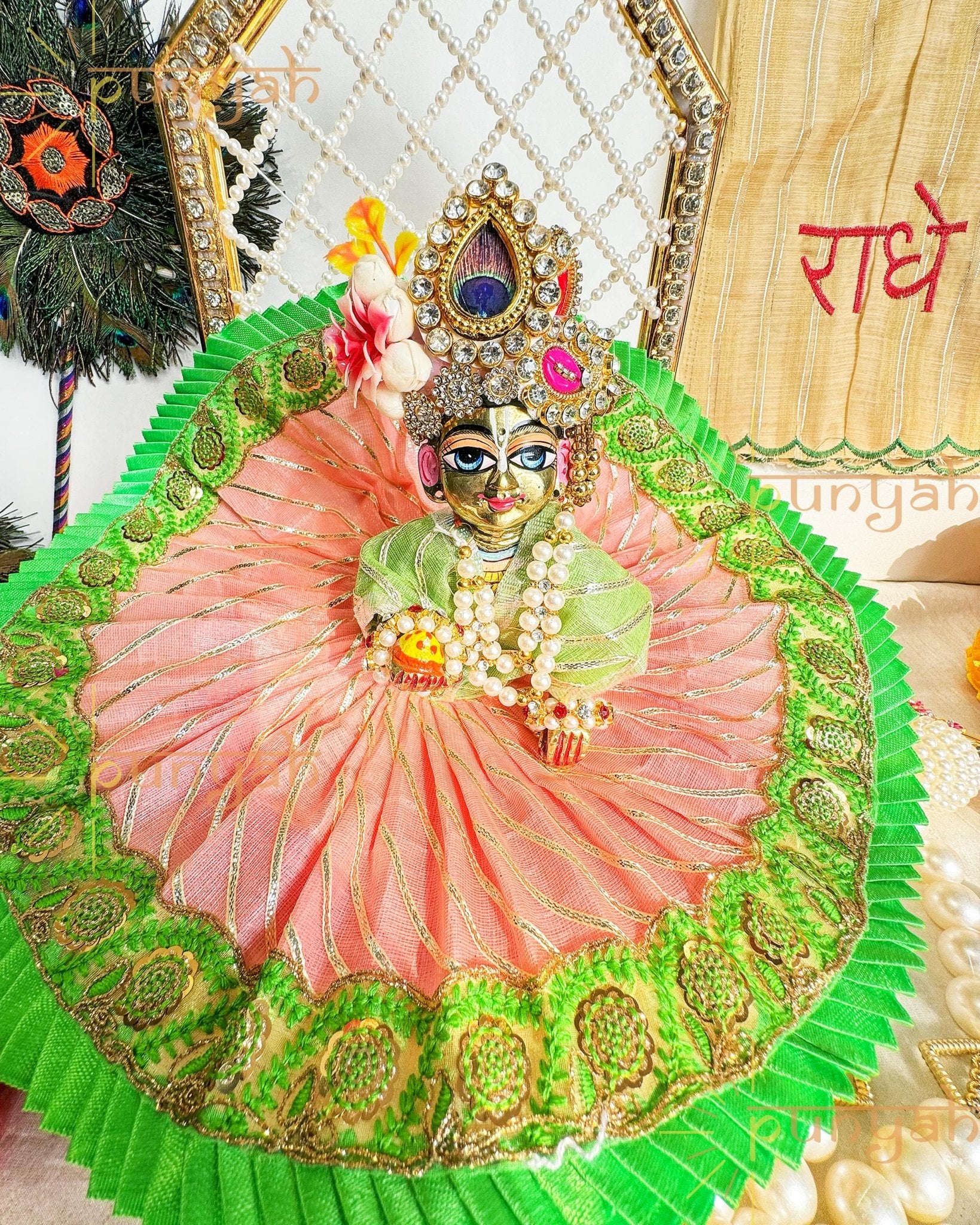 Dazzling Dhaga Poshak Gota Detailing For Laddu Gopal Ji - Punyah