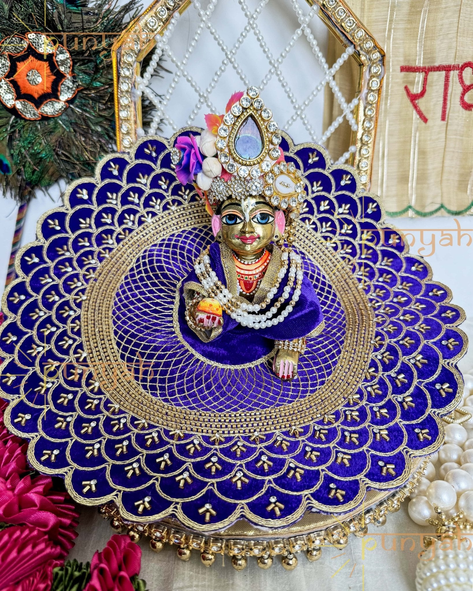 Designer Zari Hand Embroidered Fancy Velvet Poshak for Laddu Gopal Ji - Punyah Handicraft