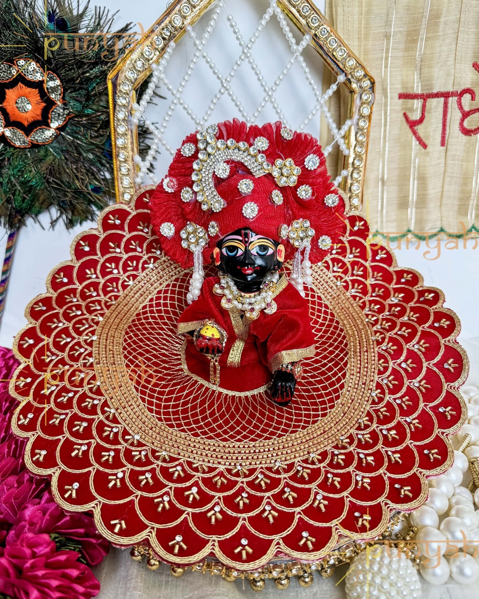 Designer Zari Hand Embroidered Fancy Velvet Poshak for Laddu Gopal Ji - Punyah Handicraft