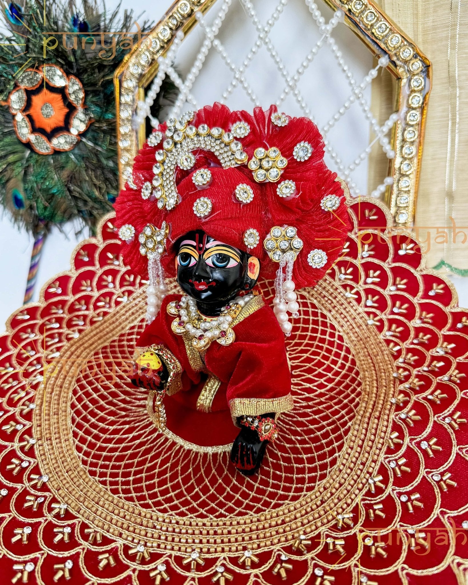 Designer Zari Hand Embroidered Fancy Velvet Poshak for Laddu Gopal Ji - Punyah Handicraft