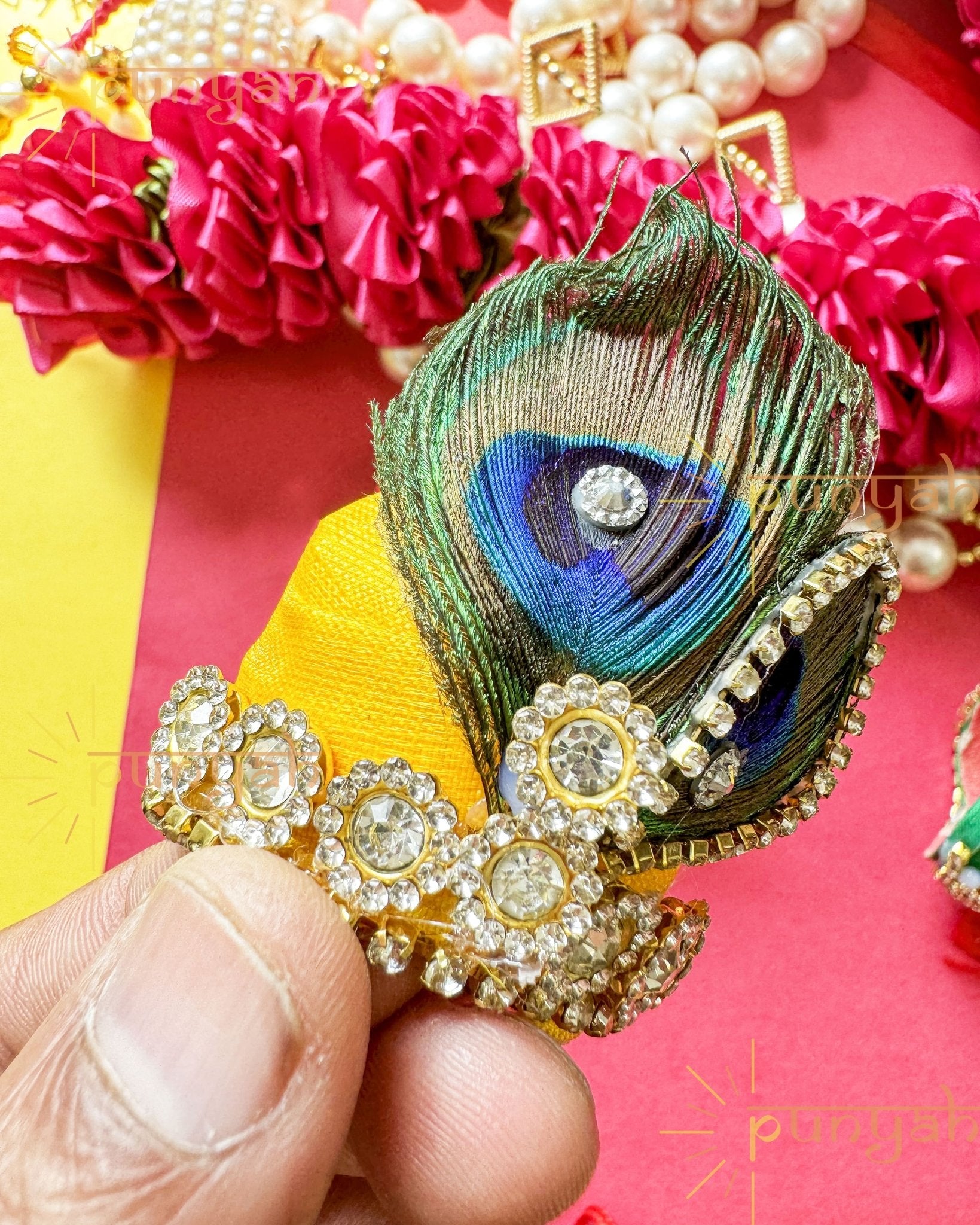 Divine Cotton Morpankh Kundan Pagdi For Laddu Gopal Ji - Punyah