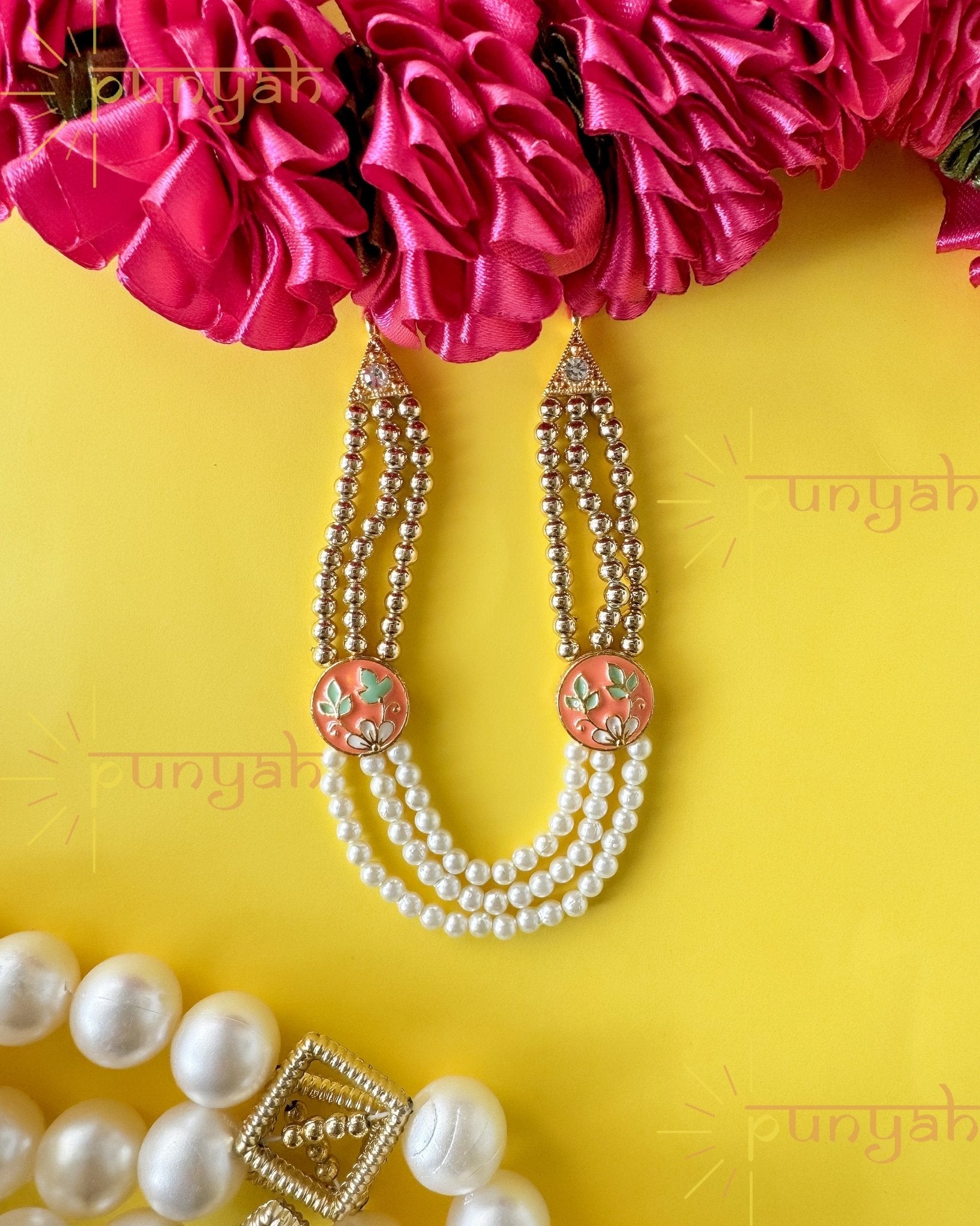 Divine Flower Moti Mala Meenakari Work - Punyah