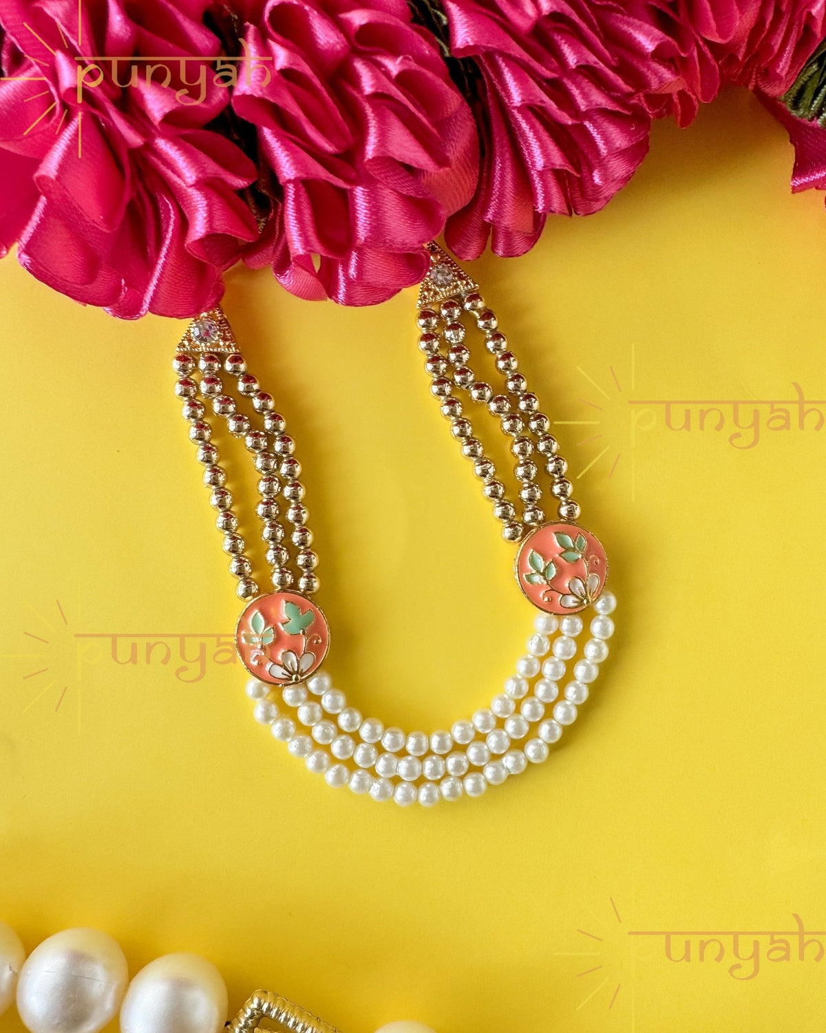 Divine Flower Moti Mala Meenakari Work - Punyah