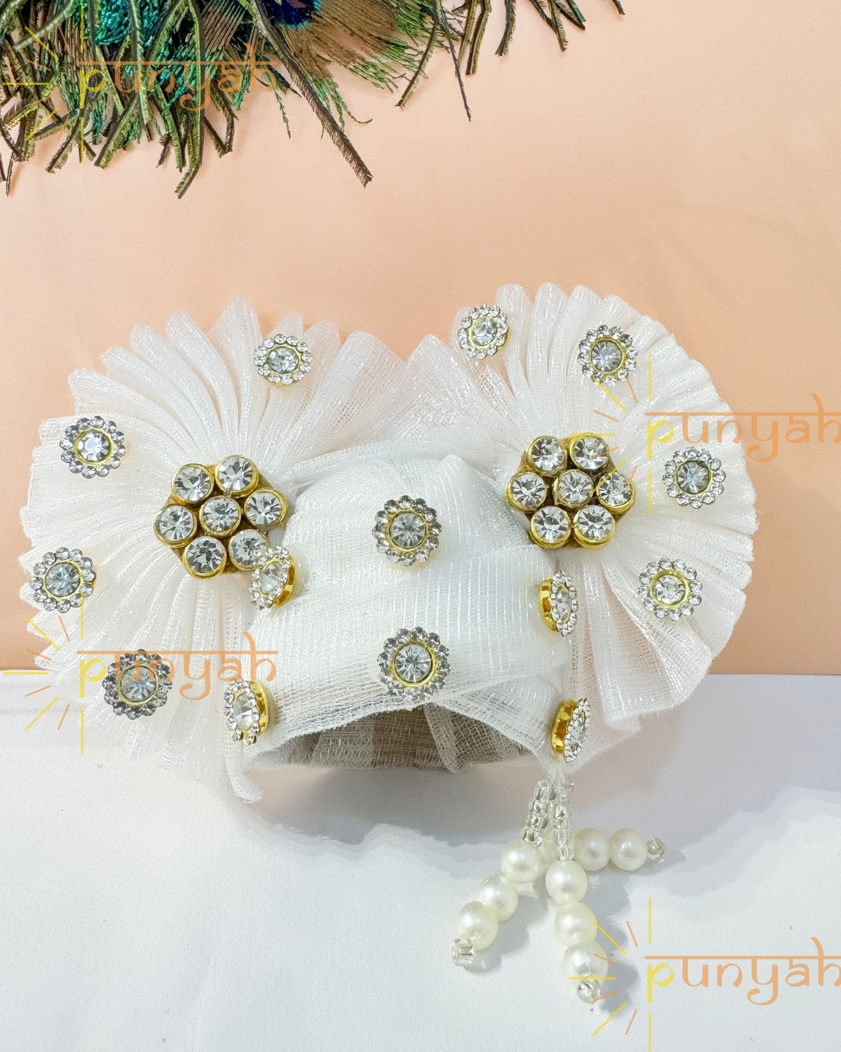 Divine White Kundan Pagdi For Kanha ji - Punyah Handicraft