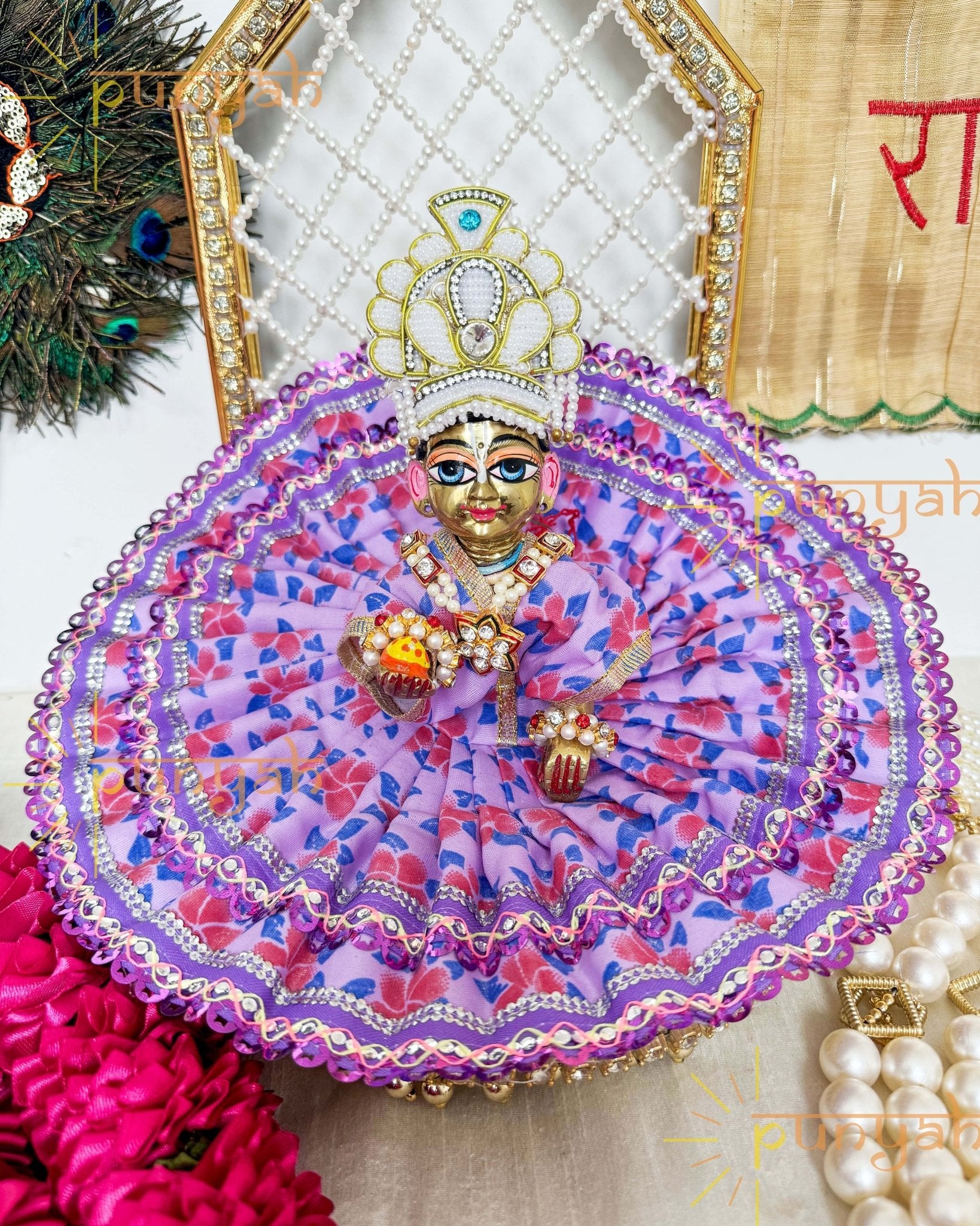 Double Lace Blossom Poshak For Kanha ji - Punyah Handicraft