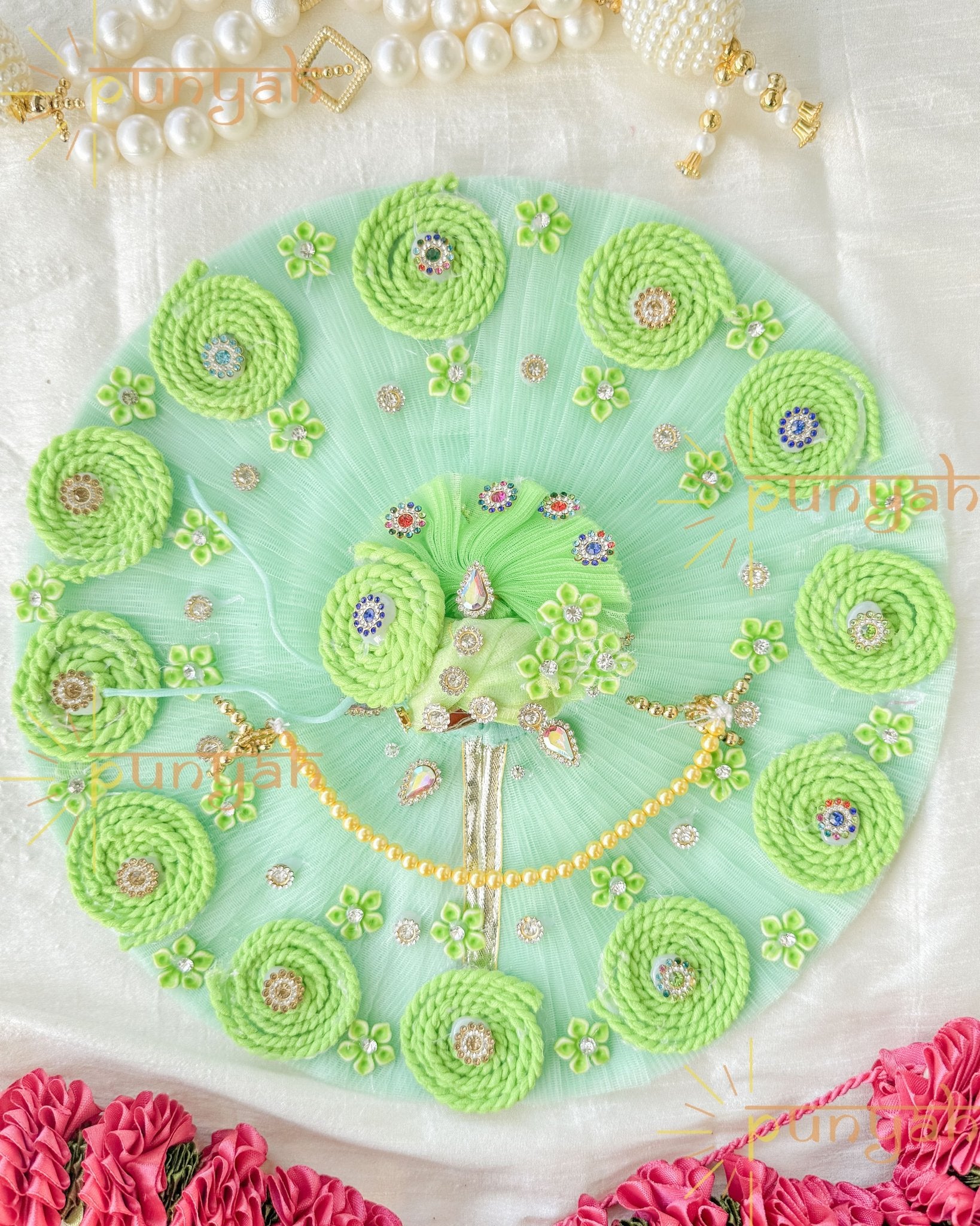 Elegant Net Poshak With Threadwork and Pagdi For Kanha Ji - Punyah