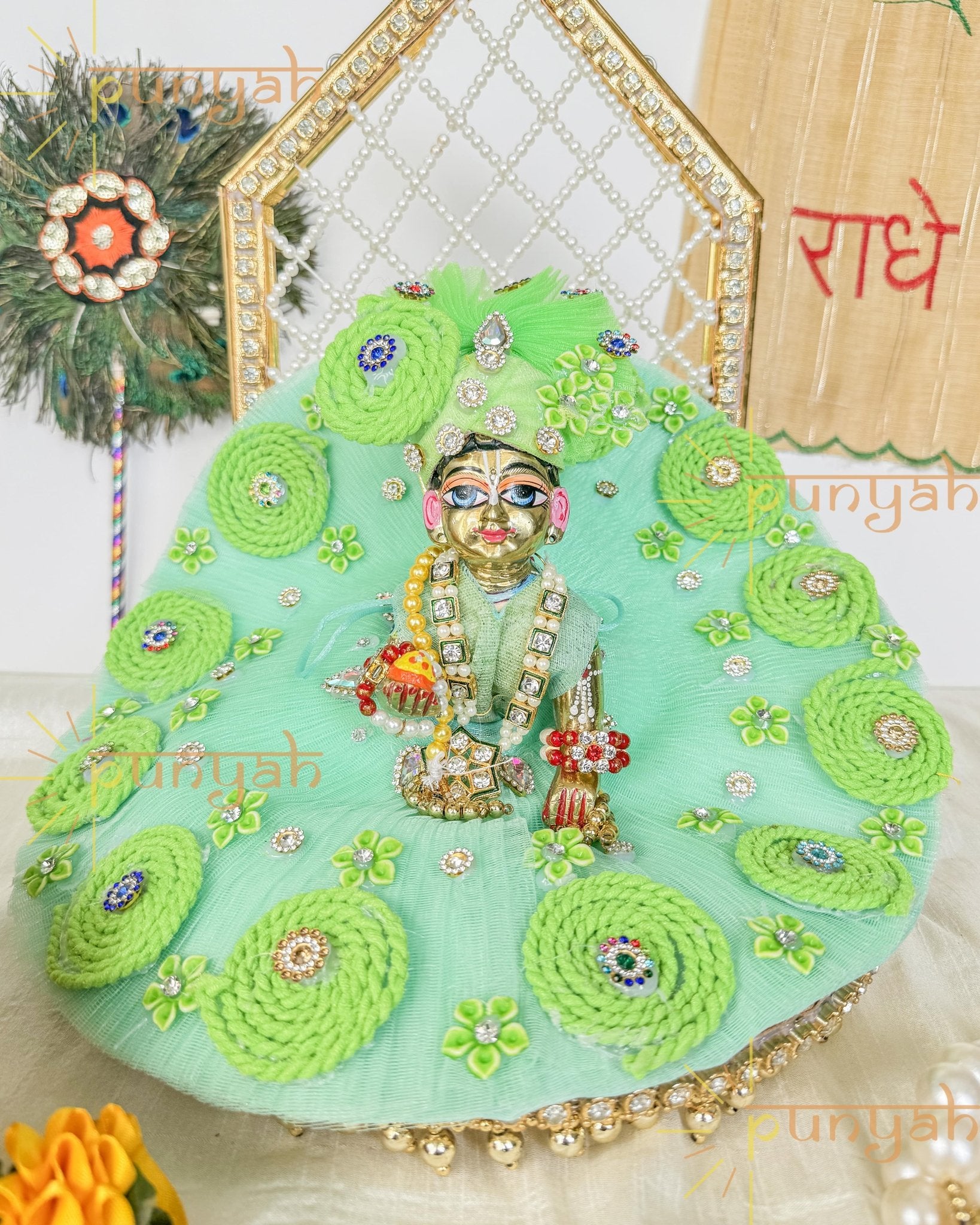 Elegant Net Poshak With Threadwork and Pagdi For Kanha Ji - Punyah