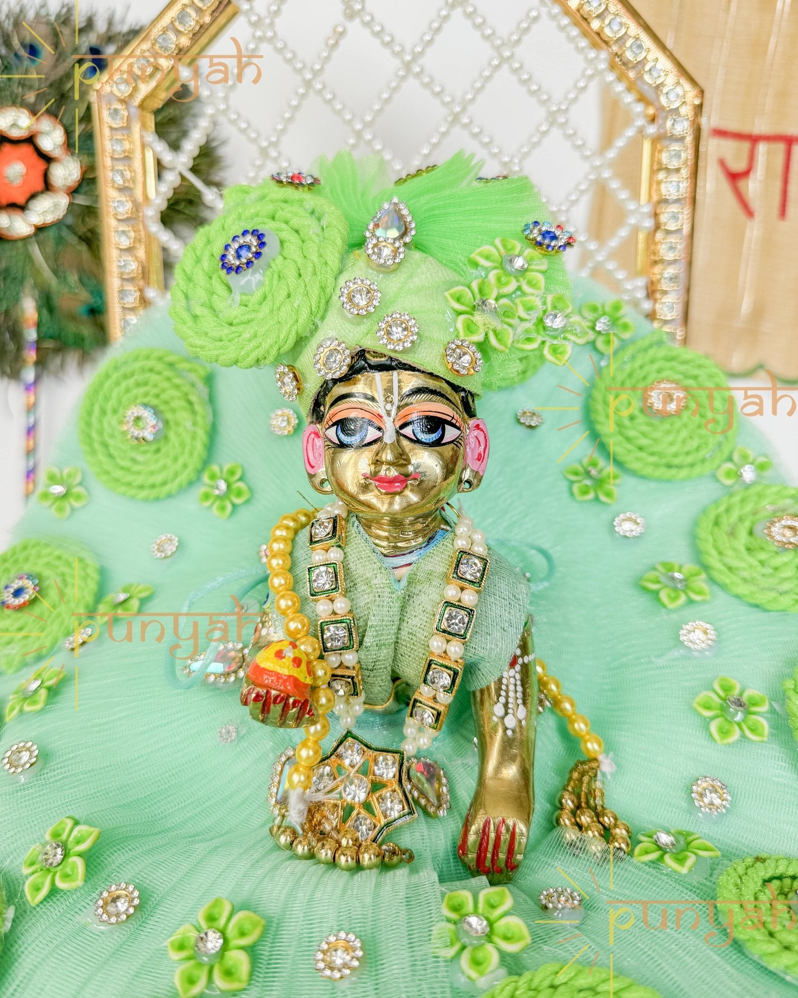 Elegant Net Poshak With Threadwork and Pagdi For Kanha Ji - Punyah