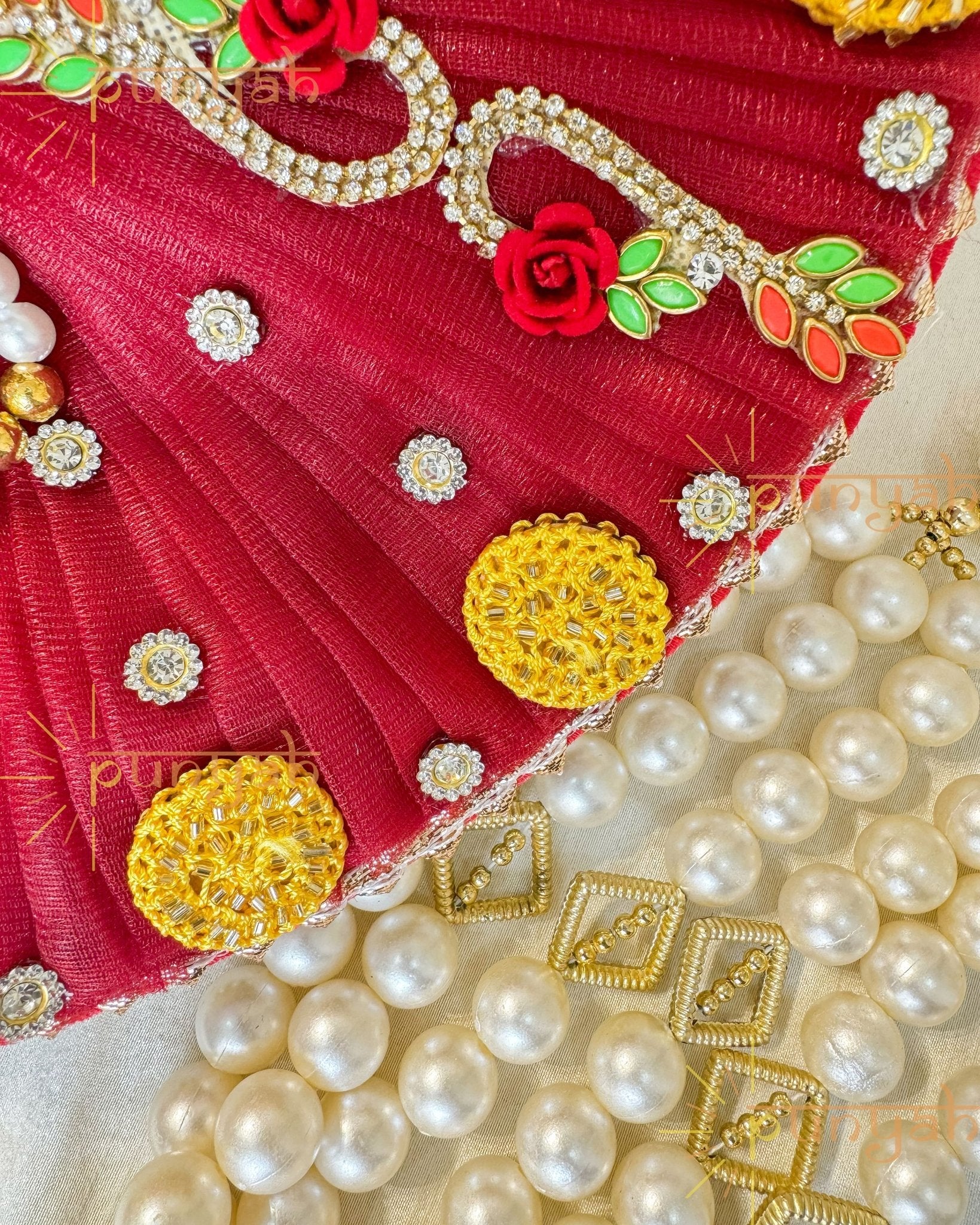 Fire Blush Embellishment Poshak With Pagdi & Patka For Thakur Ji - Punyah