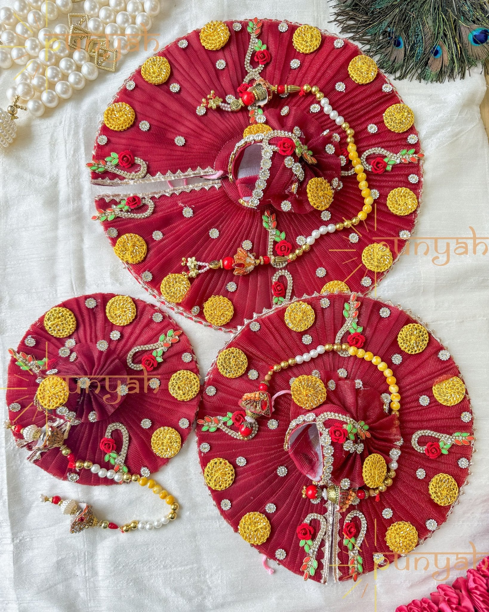 Fire Blush Embellishment Poshak With Pagdi & Patka For Thakur Ji - Punyah