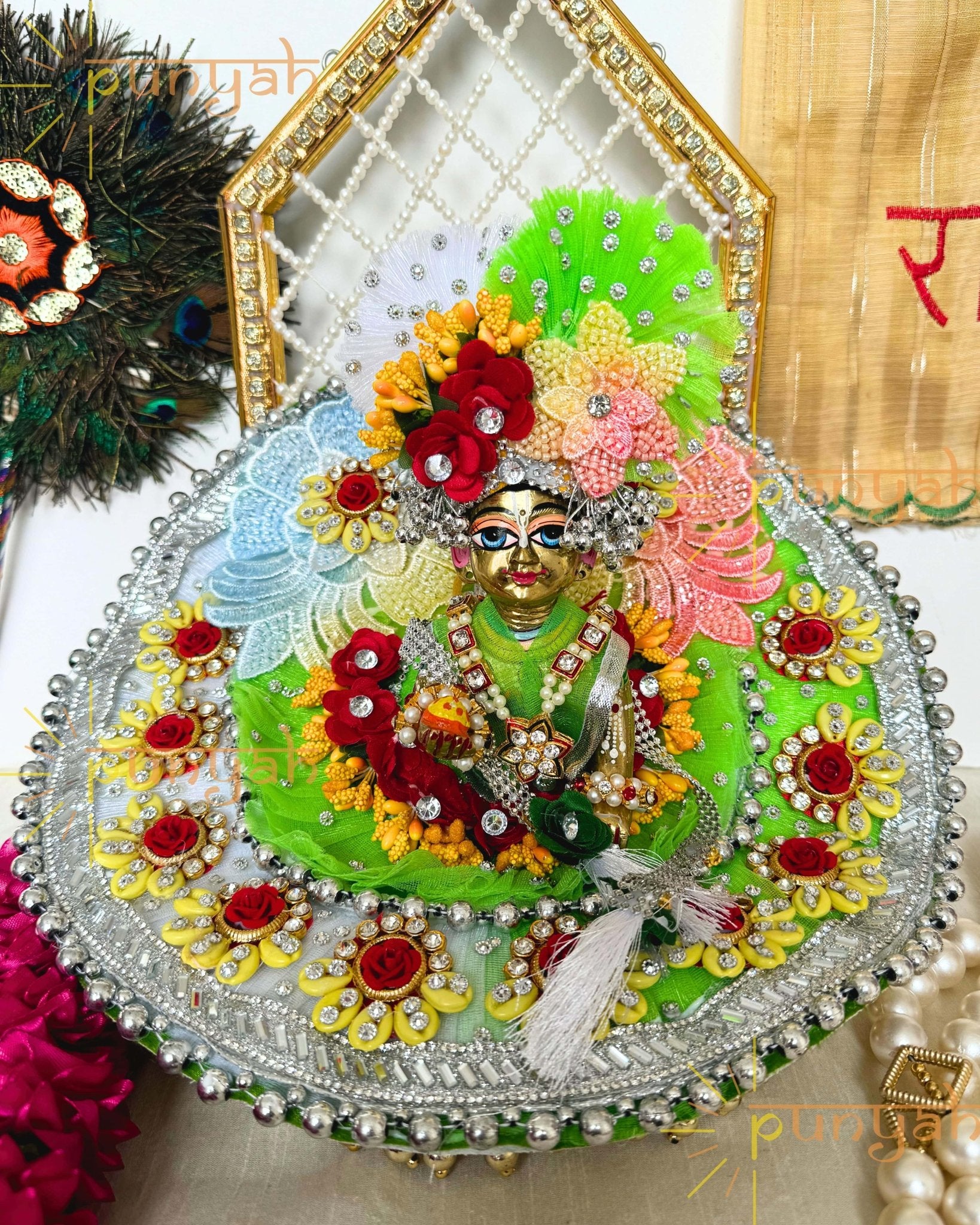 Floral Elegance Premium Poshak With Pagdi and Patka For Laddu Gopal ji - Punyah Handicraft