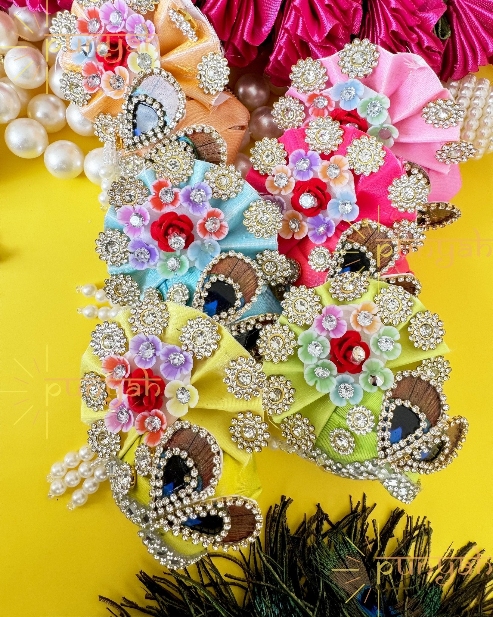Floral Mor Pankh Pagdi For Laddu Gopal JI - Punyah Handicraft