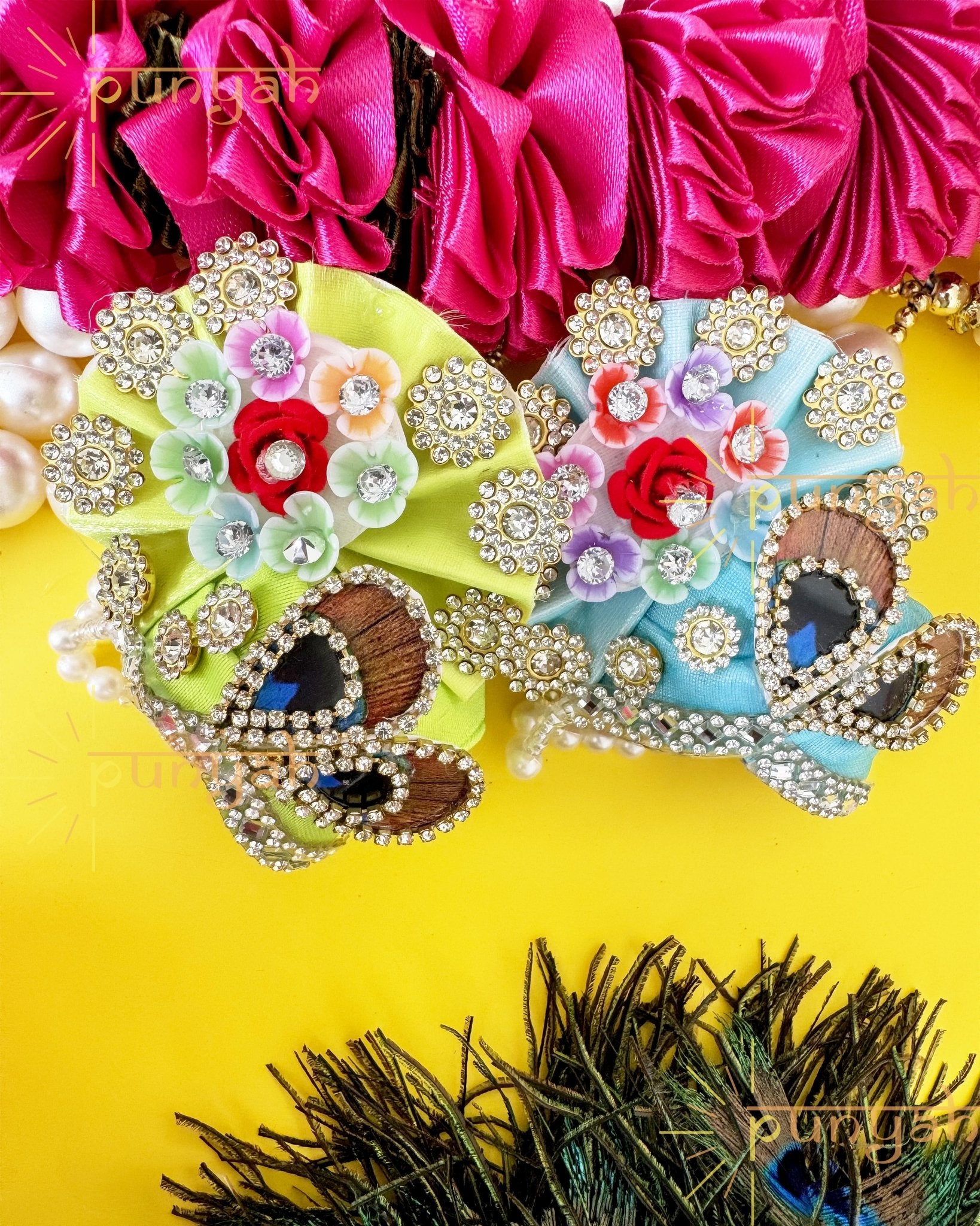 Floral Mor Pankh Pagdi For Laddu Gopal JI - Punyah Handicraft
